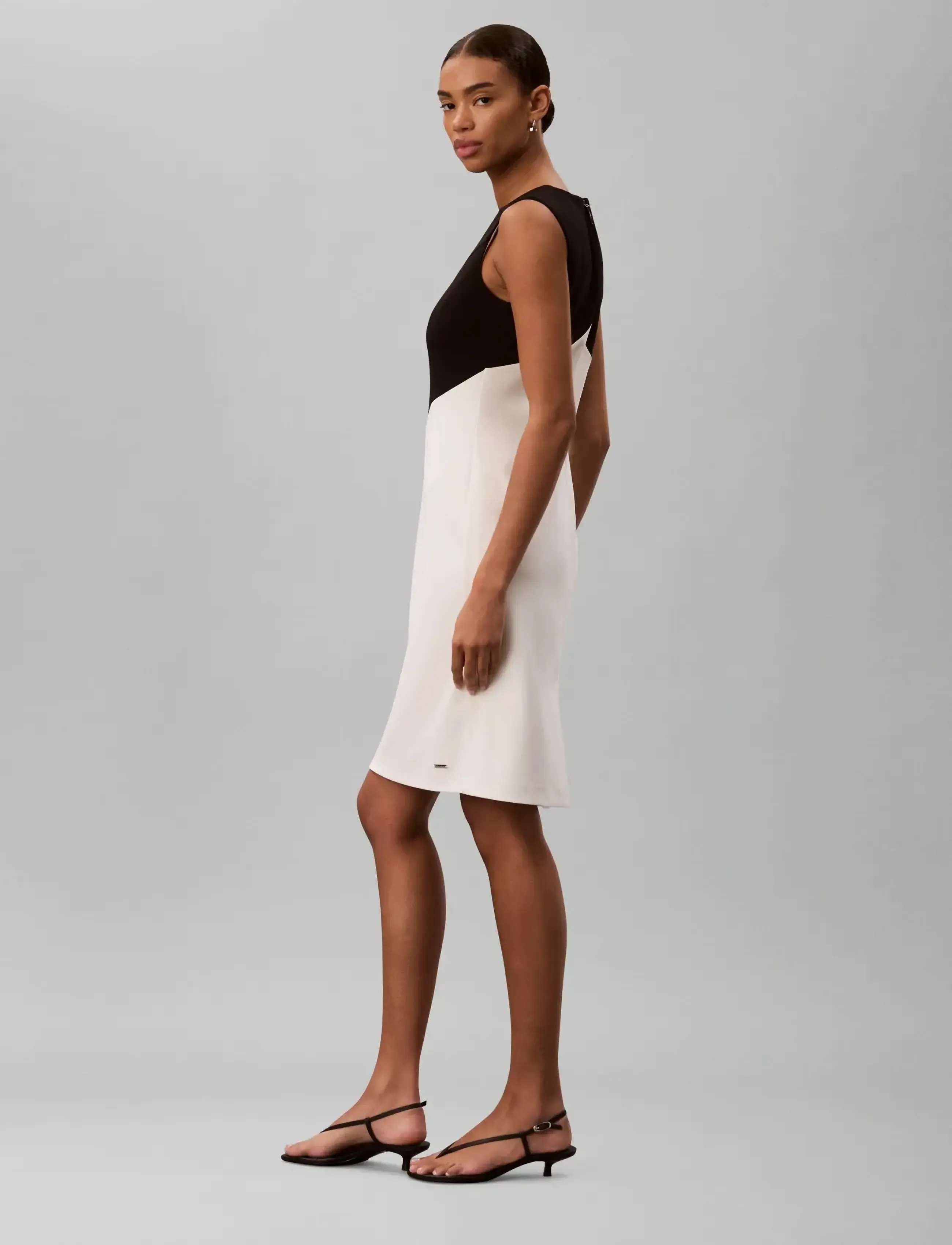 Calvin Klein - SCUBA CREPE SL COLORBLOCK DRESS - tofu and black colorblock - 5