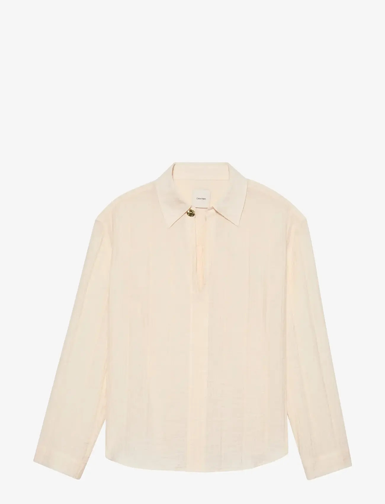 Calvin Klein - VISCOSE SHEER STRIPE LS SHIRT - long-sleeved shirts - mother of pearl - 1