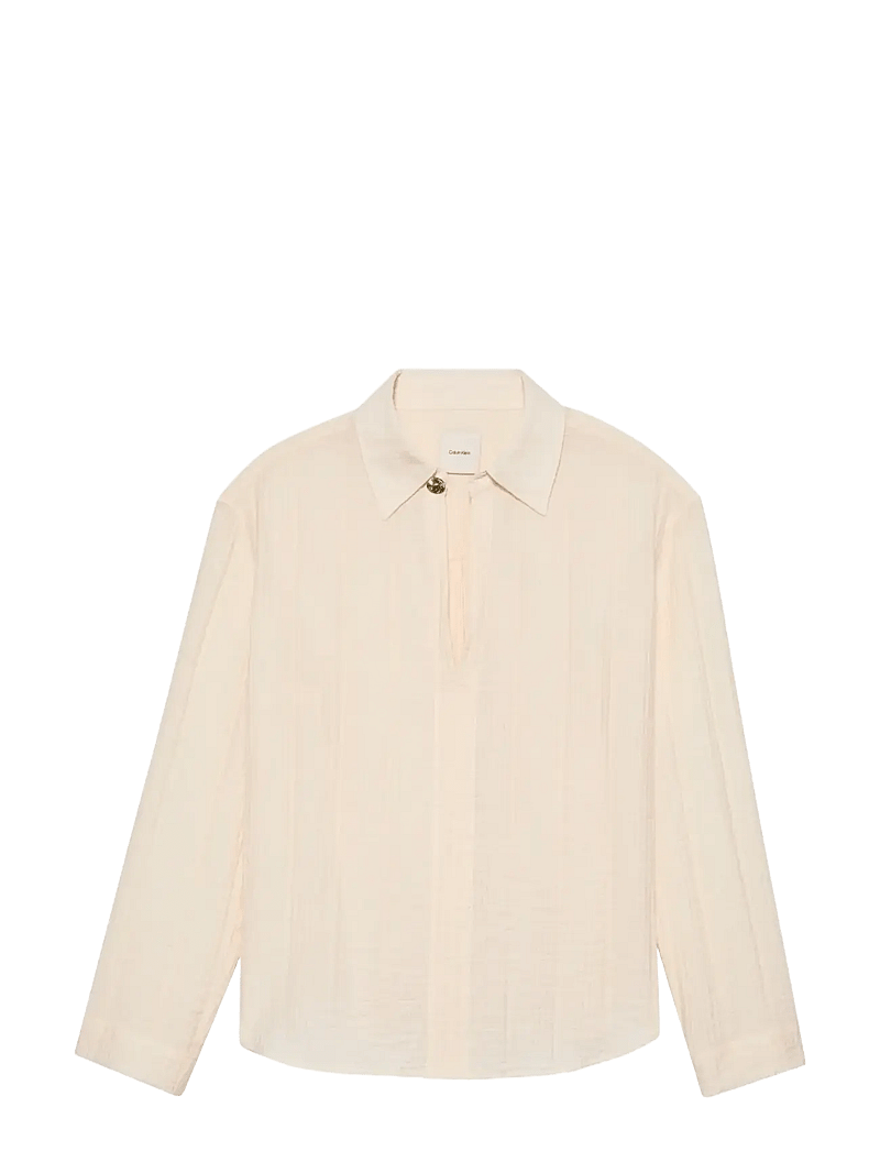 Calvin Klein - VISCOSE SHEER STRIPE LS SHIRT - long-sleeved shirts - mother of pearl - 1