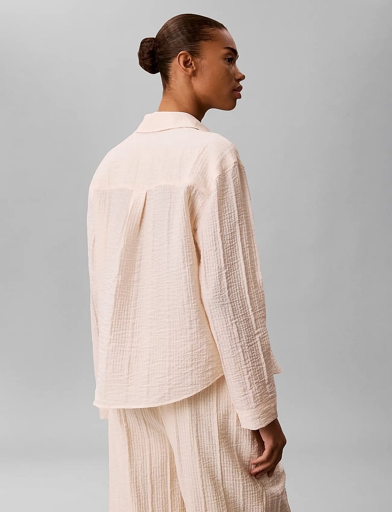 Calvin Klein - VISCOSE SHEER STRIPE LS SHIRT - long-sleeved shirts - mother of pearl - 2