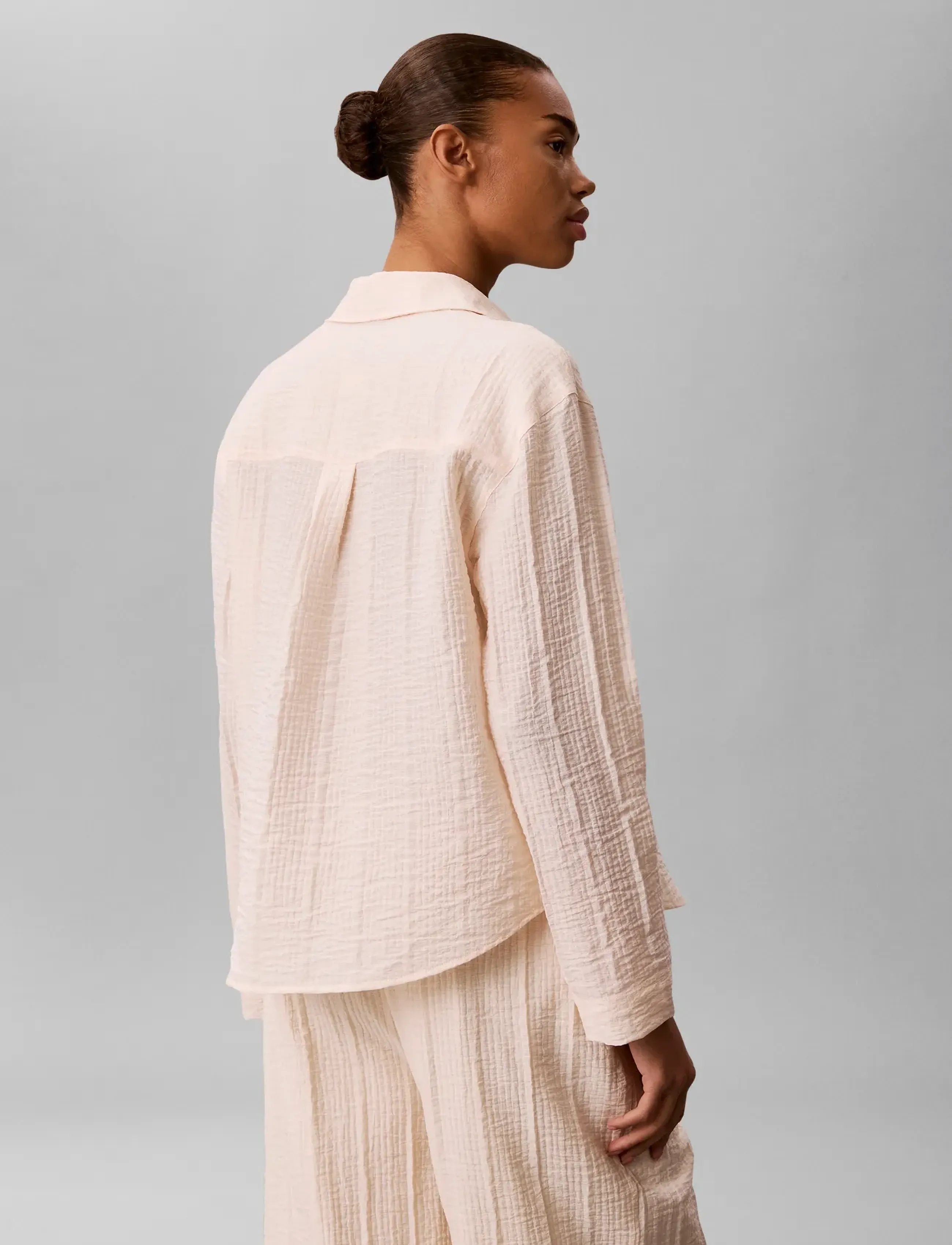 Calvin Klein - VISCOSE SHEER STRIPE LS SHIRT - long-sleeved shirts - mother of pearl - 2