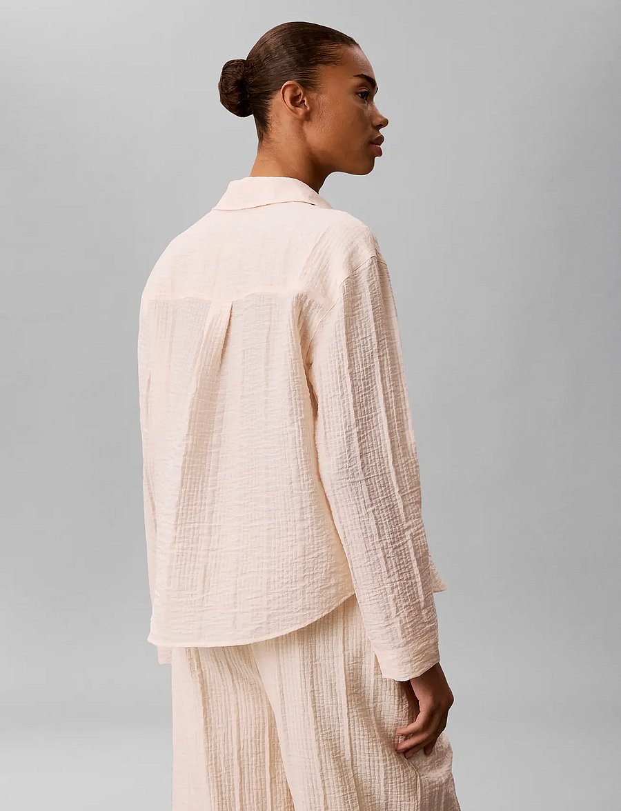 Calvin Klein - VISCOSE SHEER STRIPE LS SHIRT - long-sleeved shirts - mother of pearl - 2
