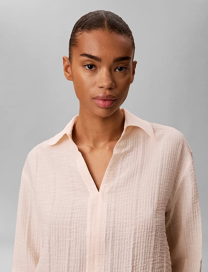 Calvin Klein - VISCOSE SHEER STRIPE LS SHIRT - long-sleeved shirts - mother of pearl - 3