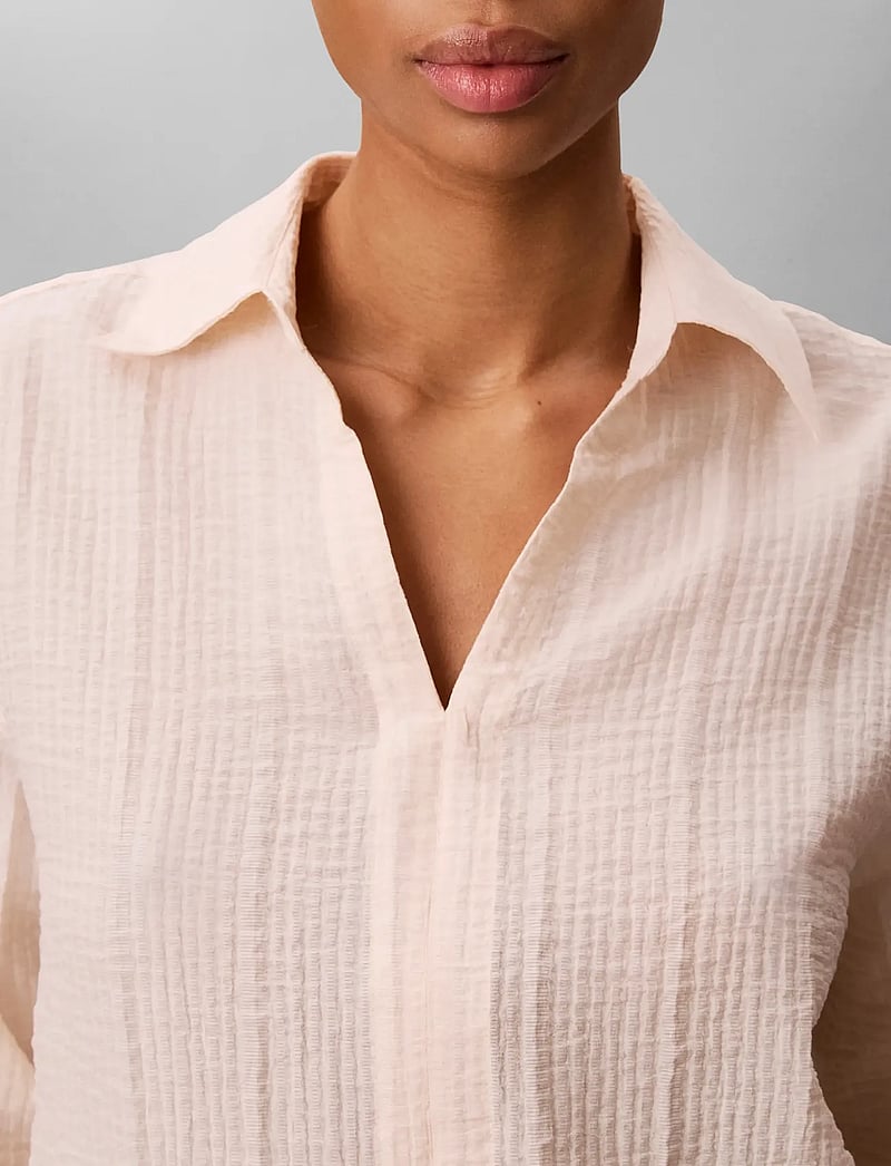 Calvin Klein - VISCOSE SHEER STRIPE LS SHIRT - long-sleeved shirts - mother of pearl - 4