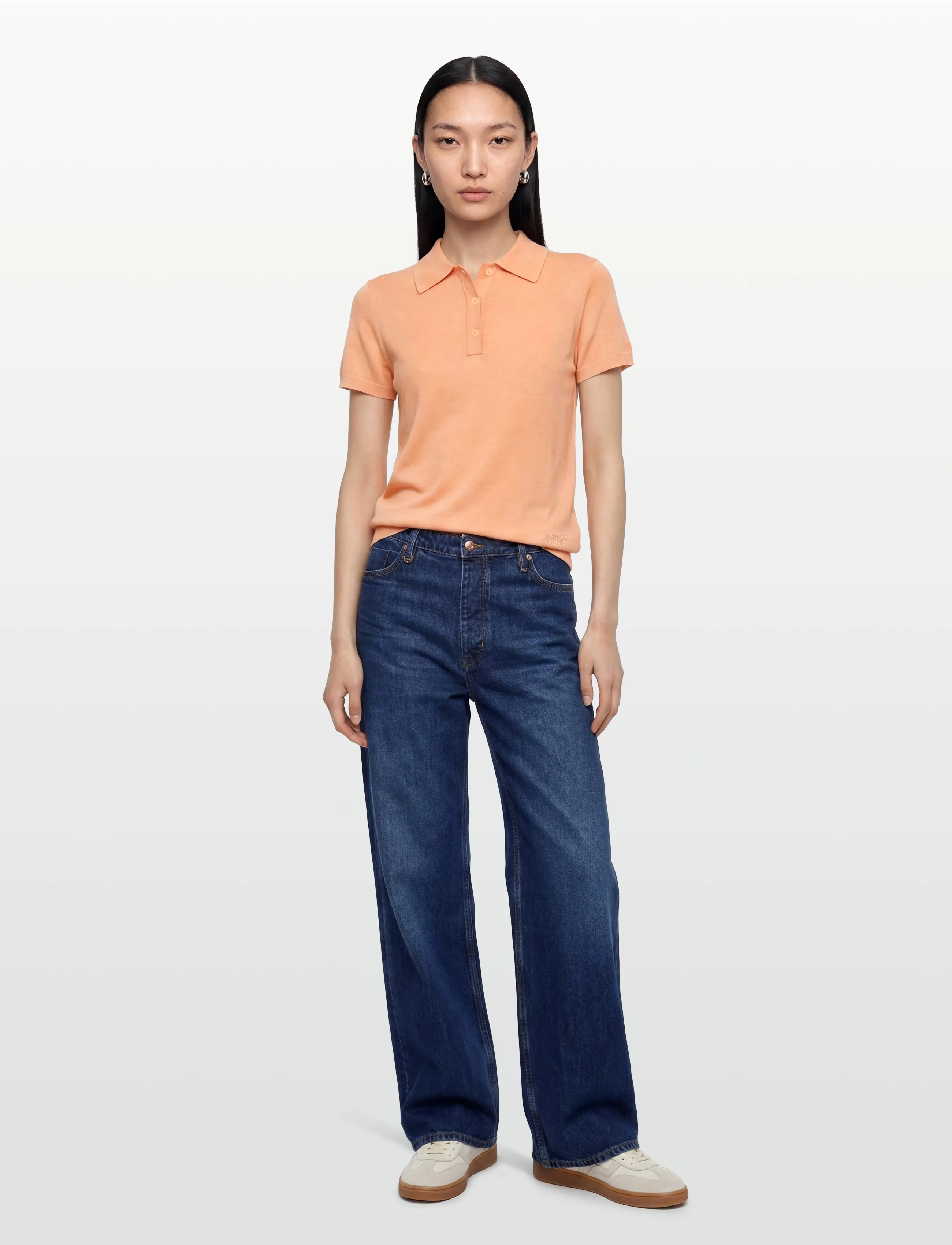 Calvin Klein Fine Gauge Ss Polo, XS, Orange, T-Shirts Og Toppe > Poloer, Dame