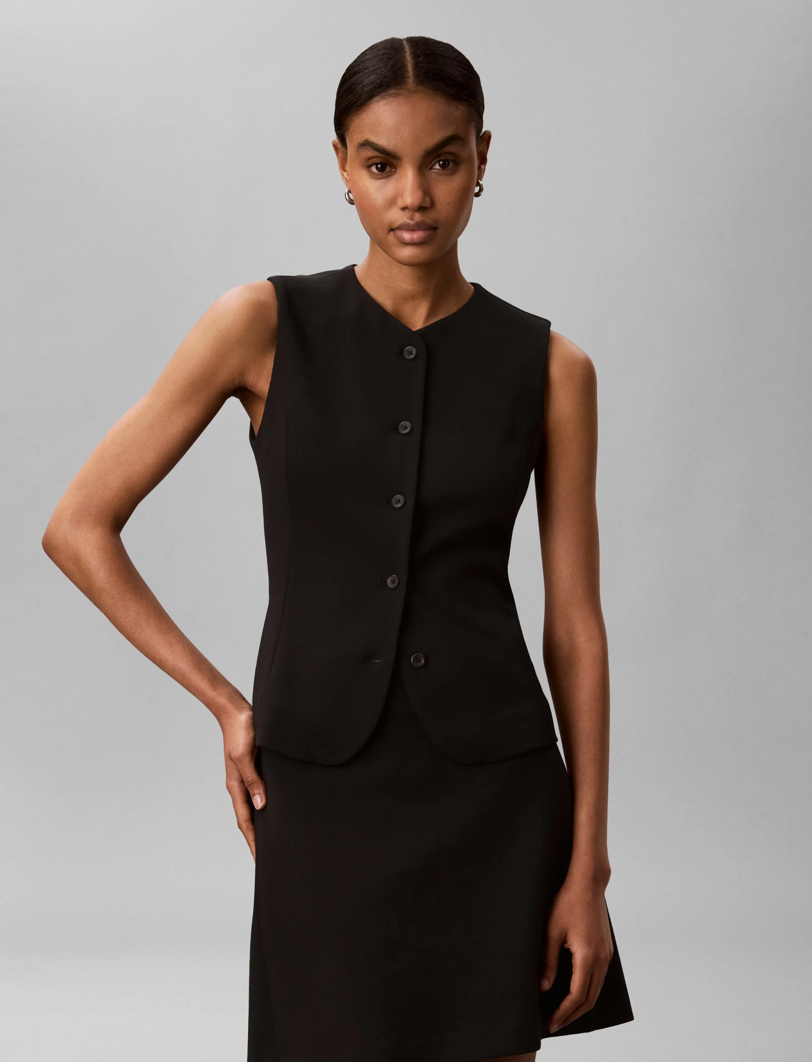 Calvin Klein Stretch Crepe Vest, 34, Blazer, Schwarz - Sleeveless Frauen