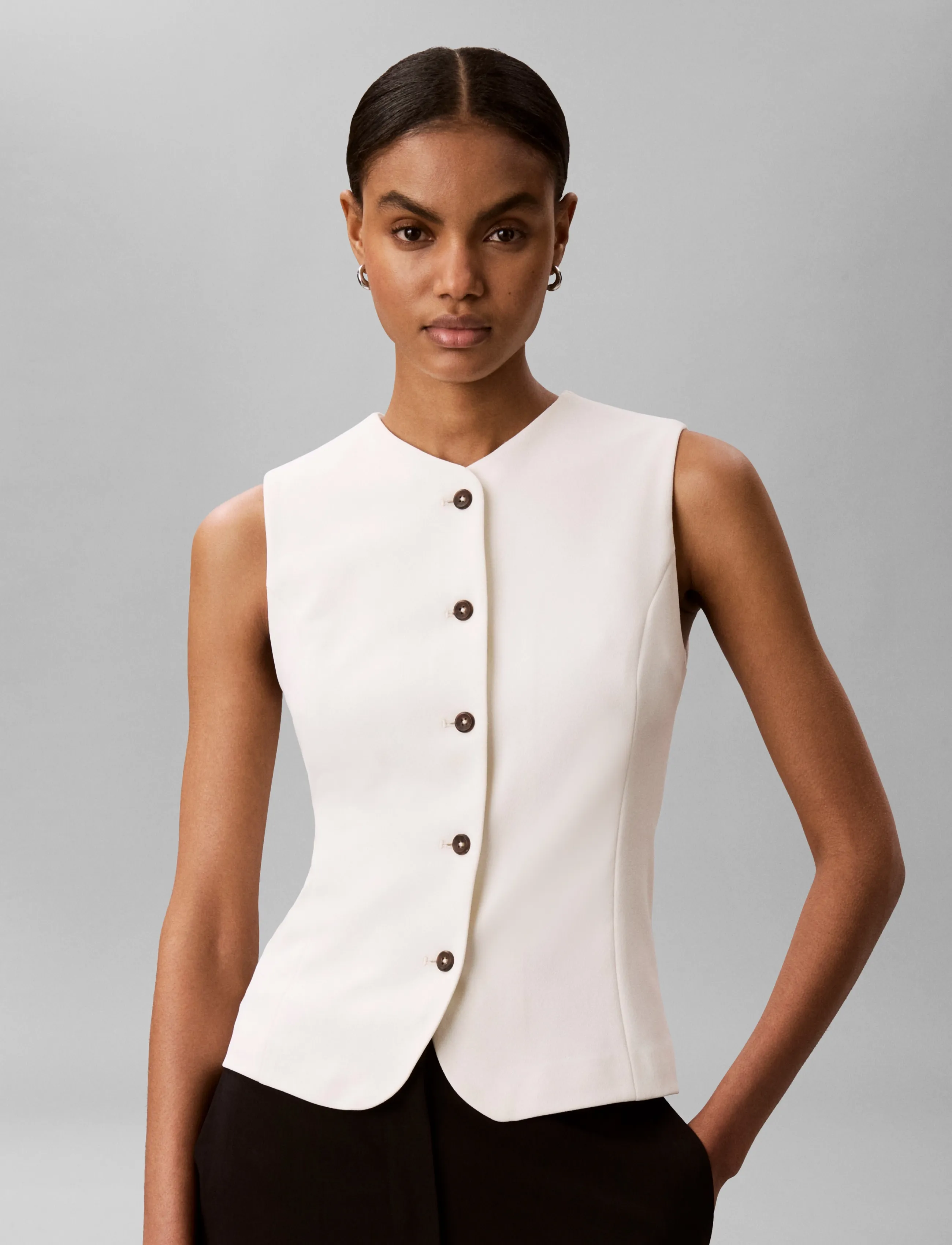 Calvin Klein Stretch Crepe Vest, 32, Blazer, Creme - Sleeveless Frauen