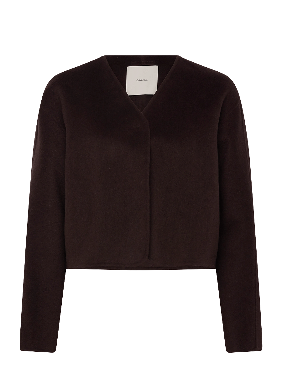 Calvin Klein - SHORT DF WOOL CARDIGAN JACKET - wełniane kurtki - b2552 dark brown - 0