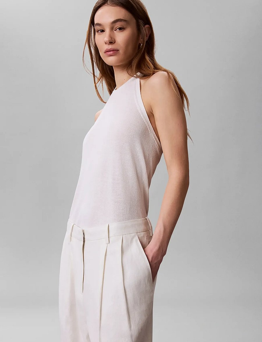 Calvin Klein - LINEN BLEND WIDE LEG PLEATED TRO - bukser med brede ben - tofu - 2