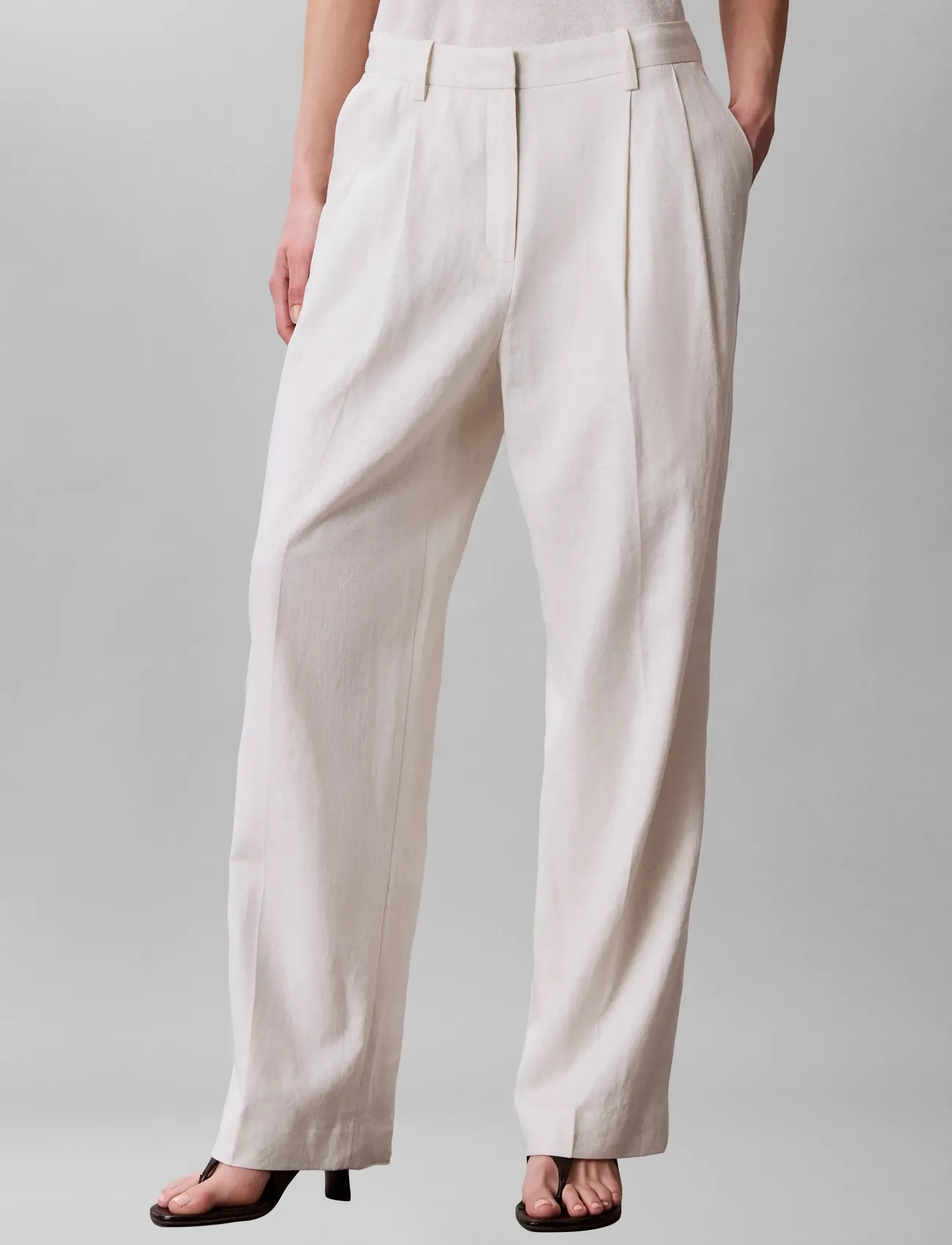 Calvin Klein - LINEN BLEND WIDE LEG PLEATED TRO - bukser med brede ben - tofu - 3