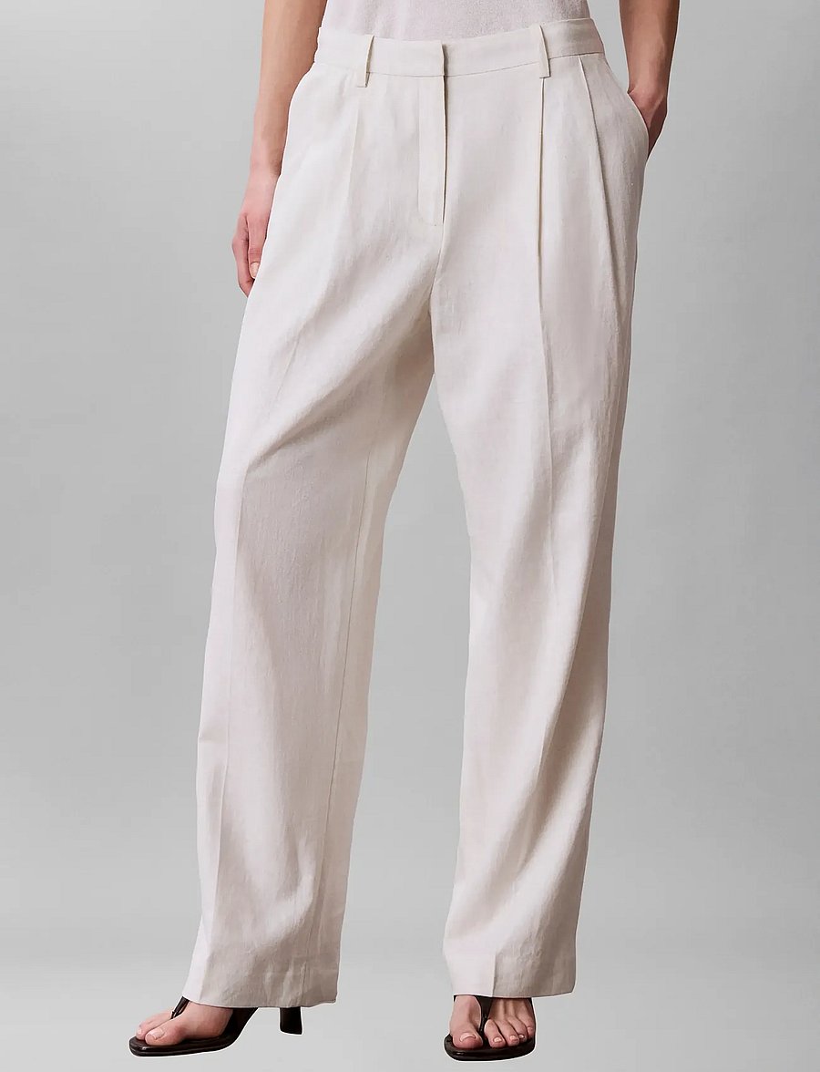 Calvin Klein - LINEN BLEND WIDE LEG PLEATED TRO - bukser med brede ben - tofu - 3