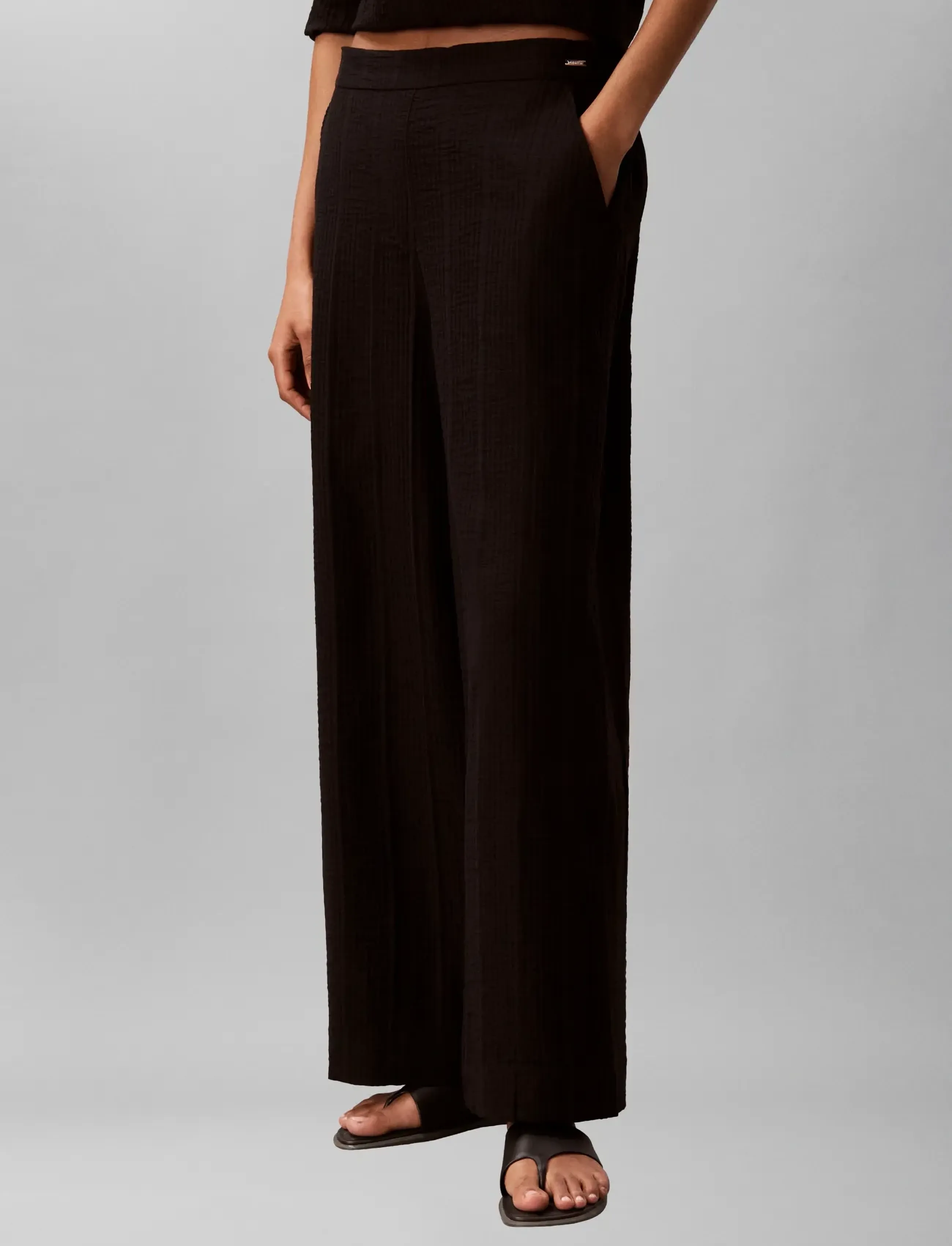 Calvin Klein Viscose Sheer Stripe Pant, L, Trousers, Schwarz - Straight Leg, Frauen