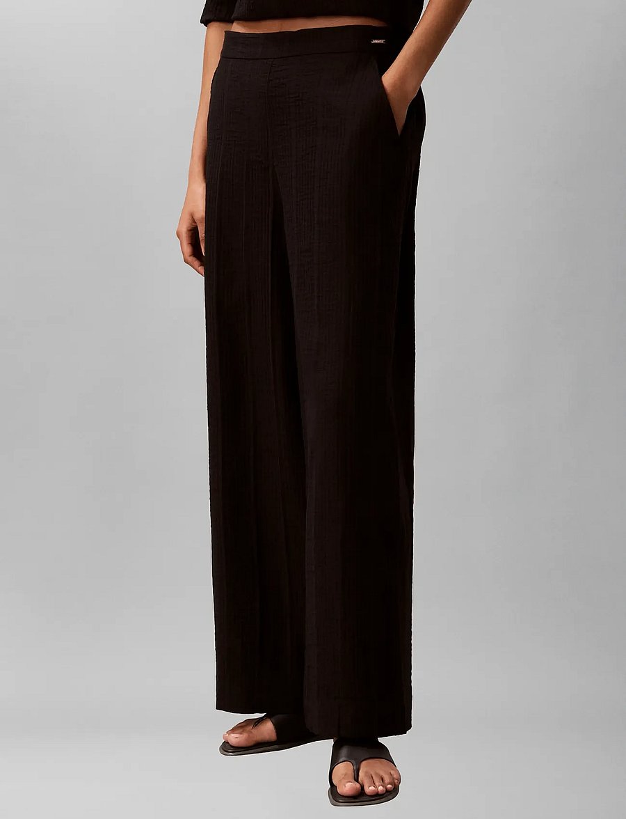Calvin Klein - VISCOSE SHEER STRIPE PANT - sirge säärega püksid - black - 0