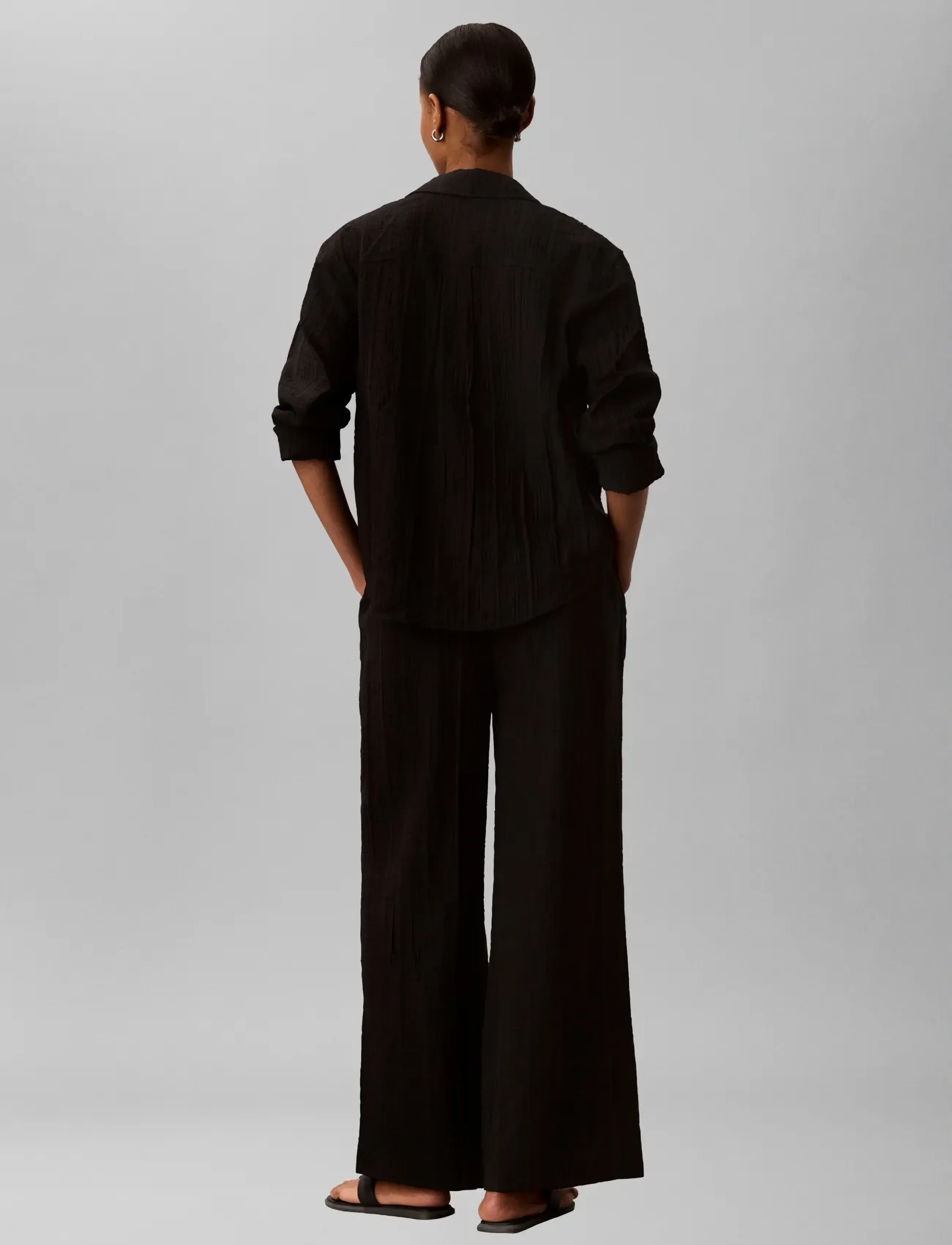 Calvin Klein - VISCOSE SHEER STRIPE PANT - sirge säärega püksid - black - 2