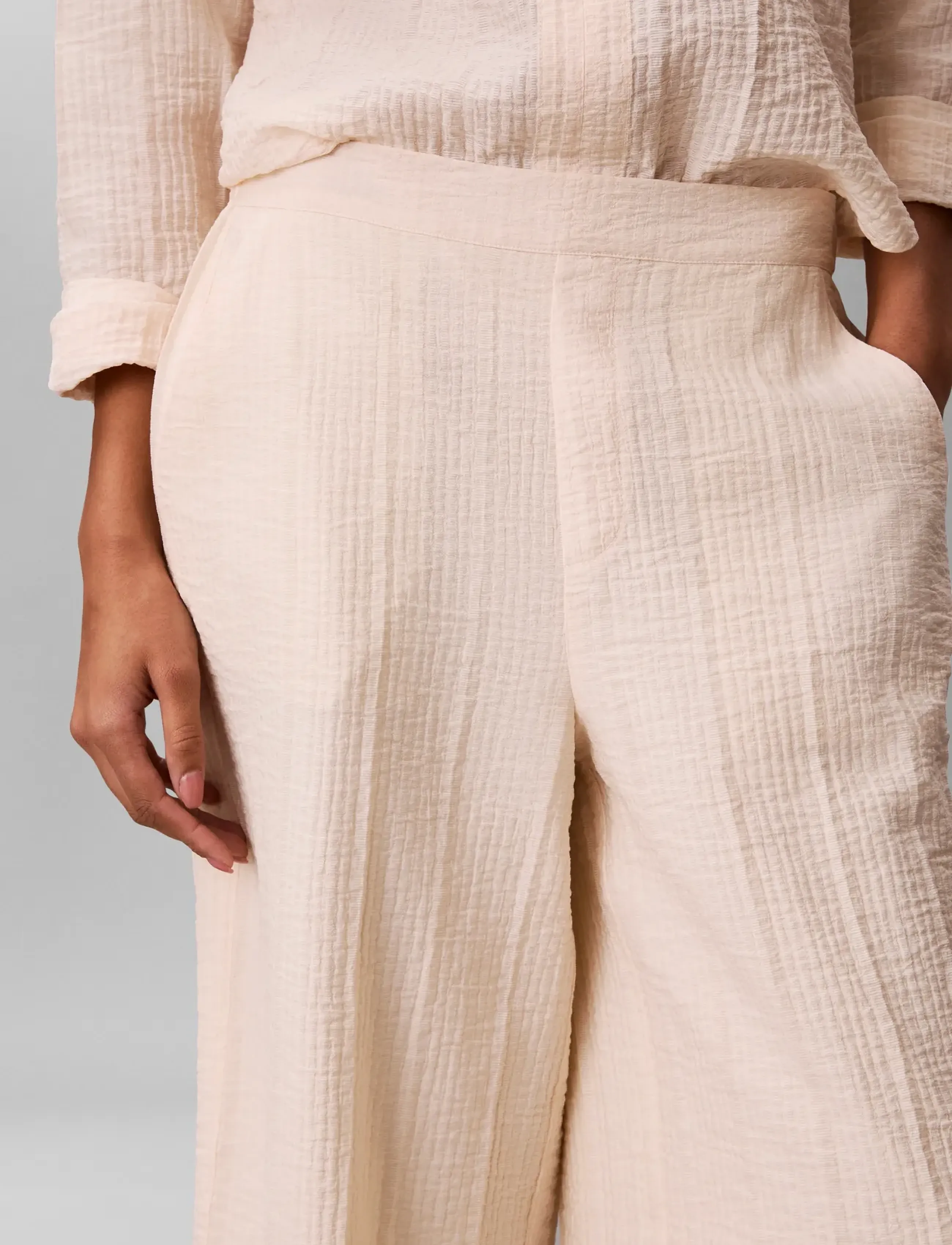 Calvin Klein - VISCOSE SHEER STRIPE PANT - straight leg trousers - mother of pearl - 4