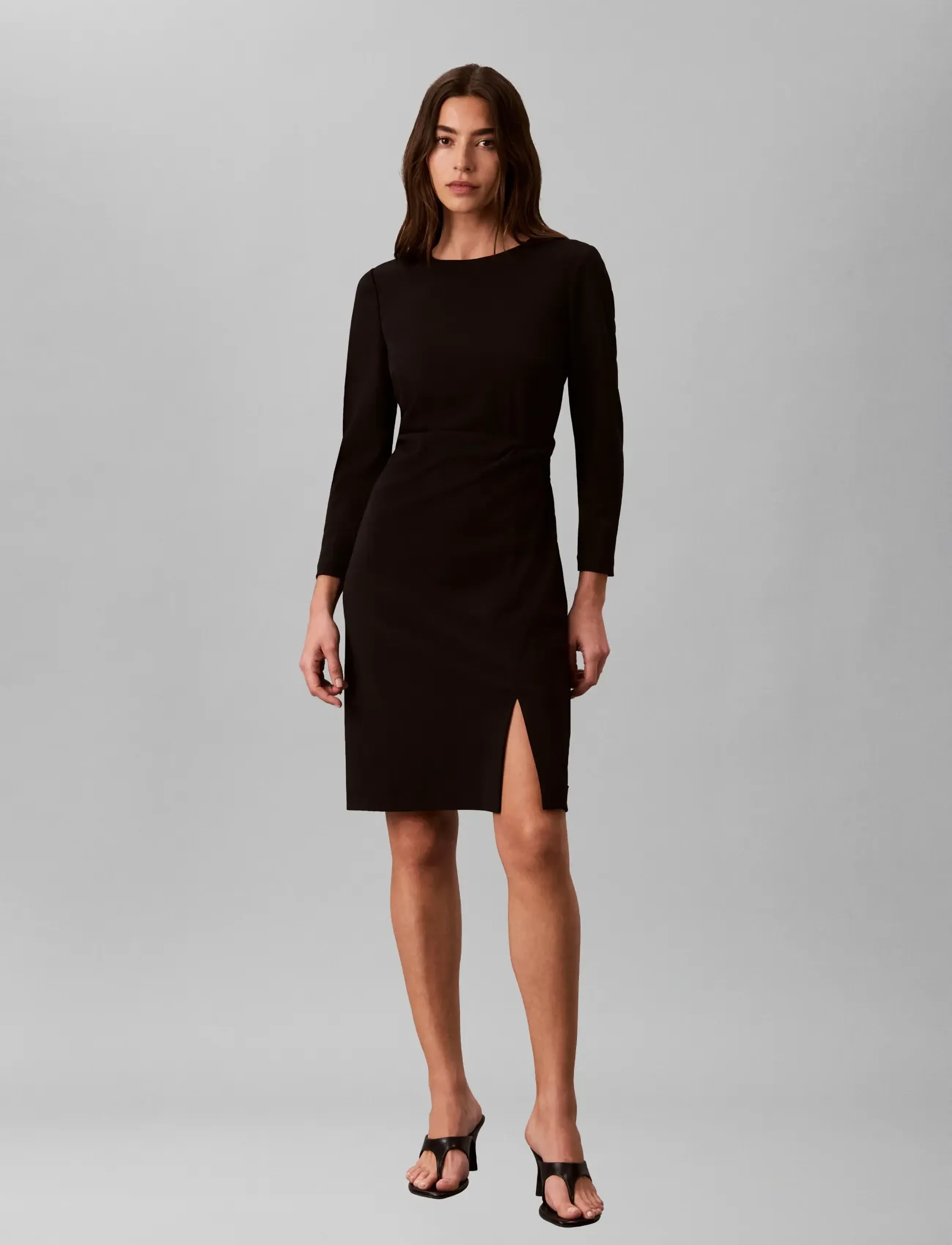 Calvin Klein SCUBA CREPE 3/4 SLV TWIST DRESS - Kläder - BLACK / black