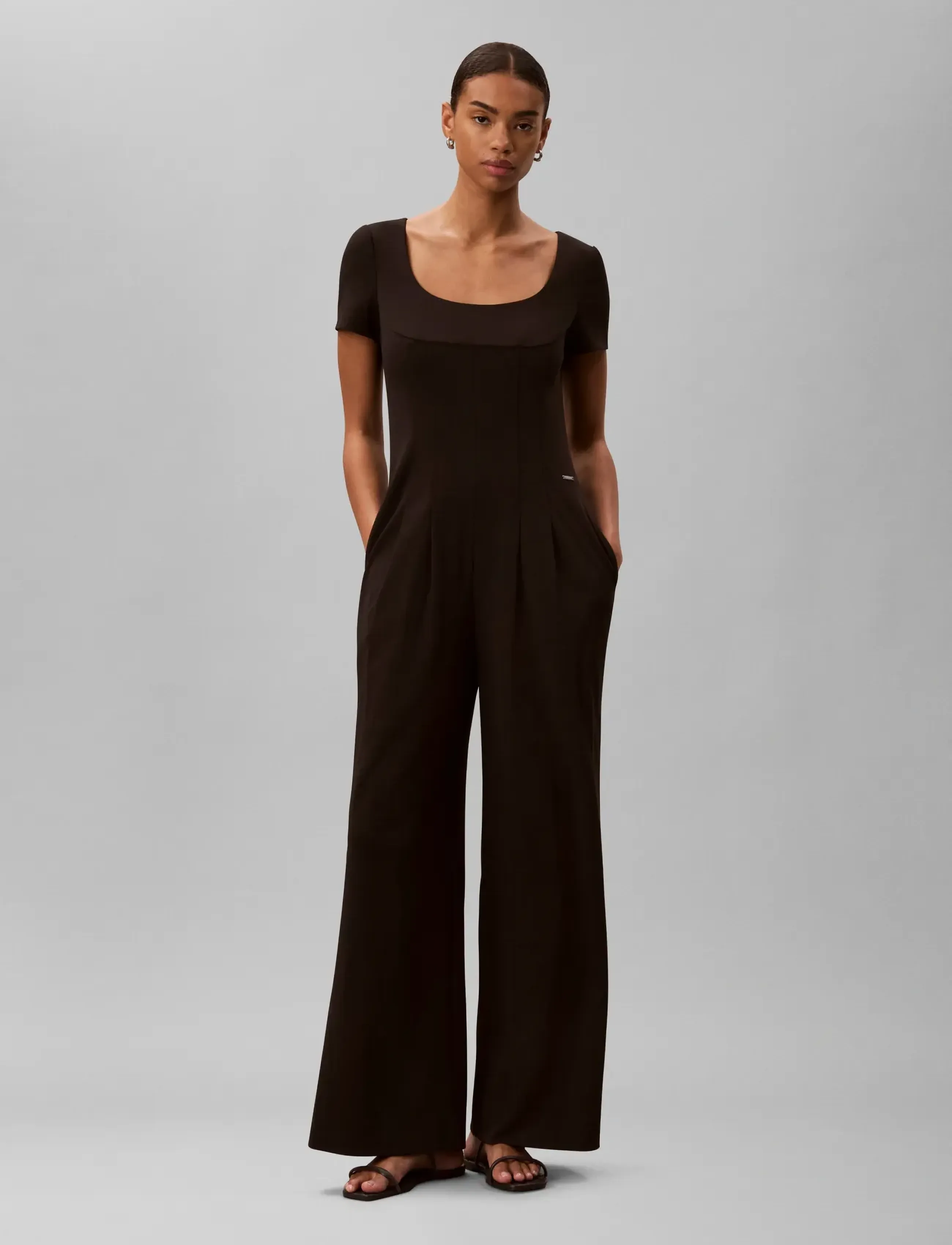 Calvin Klein SCUBA CREPE SS JUMPSUIT - Jumpsuits - BLACK / black