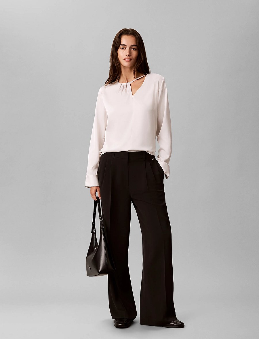 Calvin Klein - SATIN ASYM LS TOP - white sand - 0