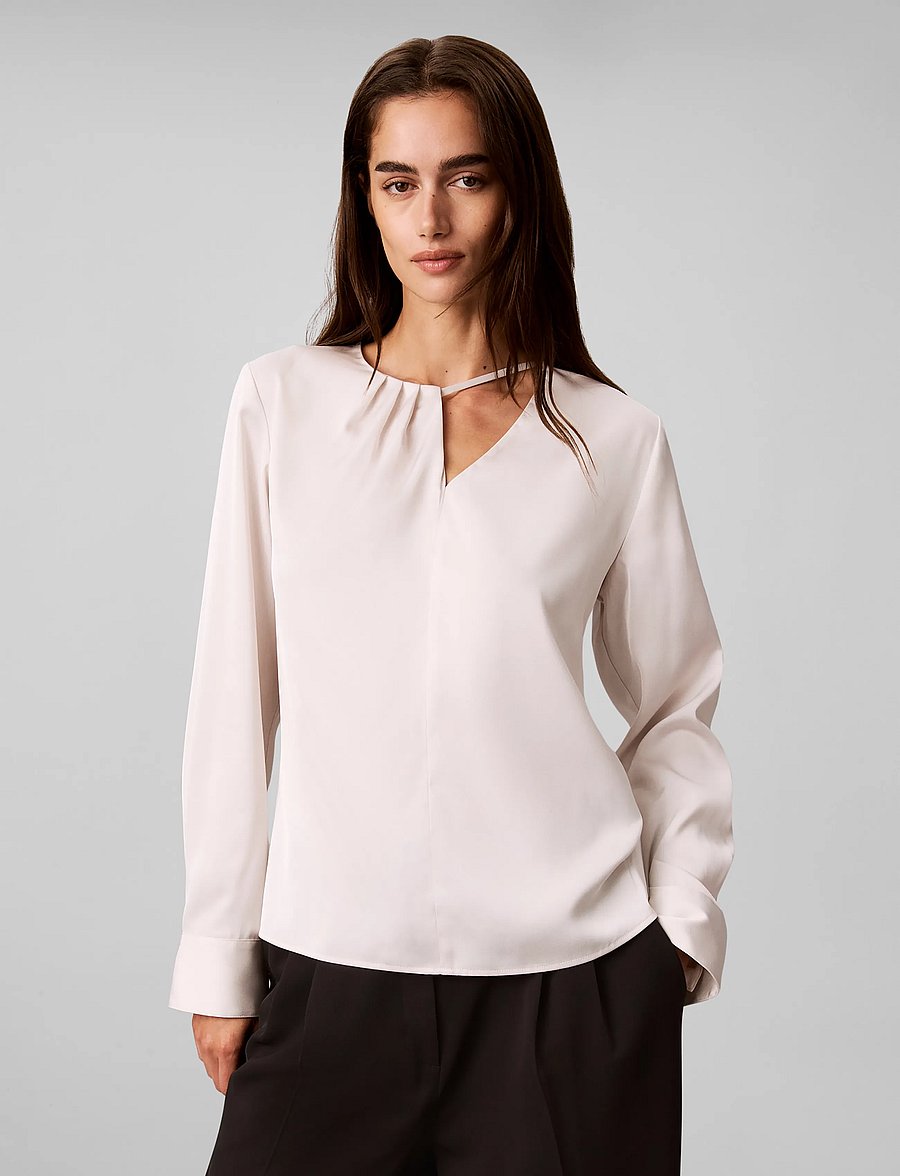 Calvin Klein - SATIN ASYM LS TOP - white sand - 3