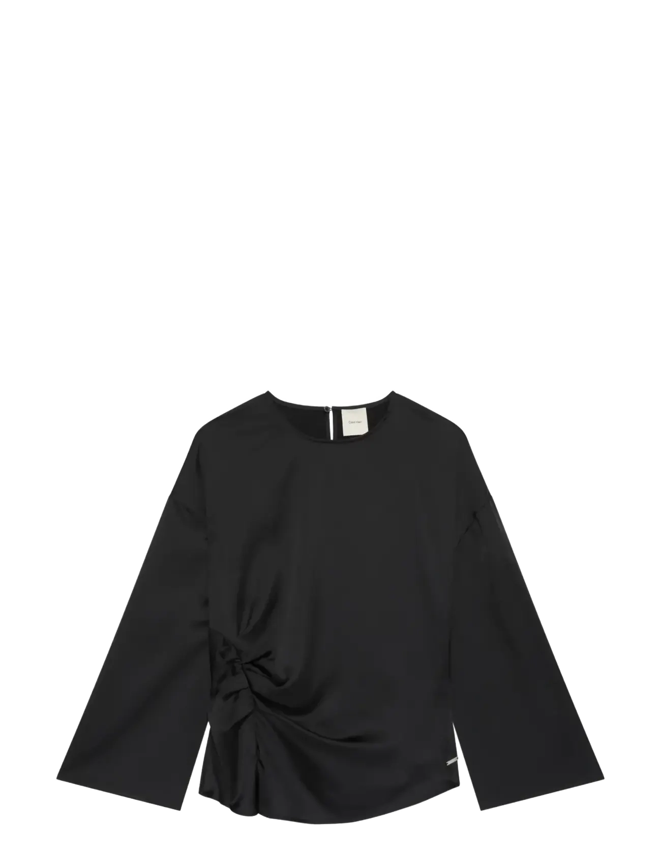 Calvin Klein MATTE SATIN LS RUCHED TOP - Bluser & Skjorter - BLACK / black