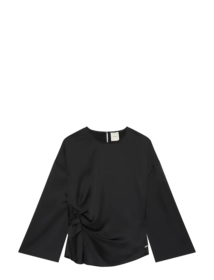 Calvin Klein - MATTE SATIN LS RUCHED TOP - langærmede bluser - black - 1