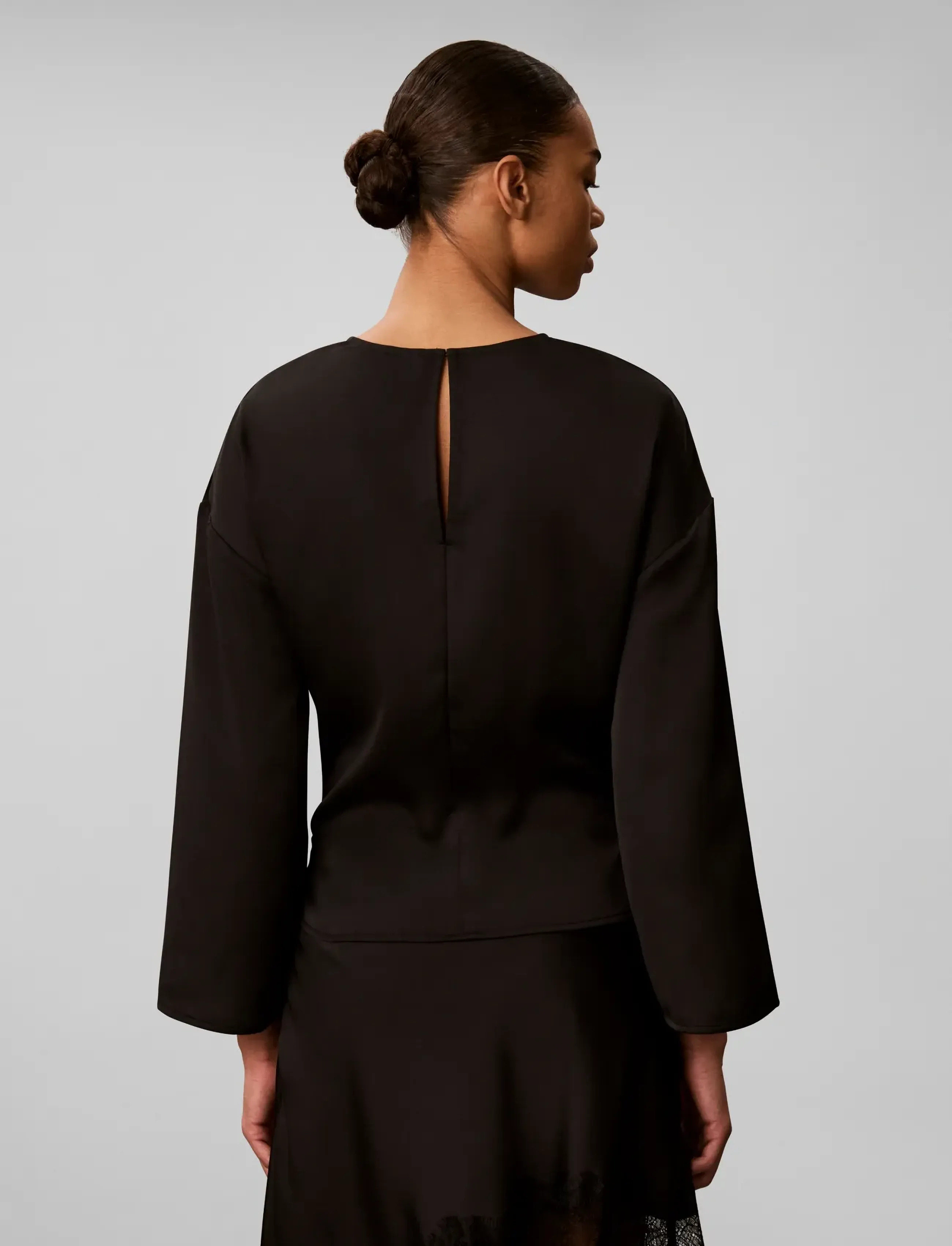 Calvin Klein - MATTE SATIN LS RUCHED TOP - langærmede bluser - black - 2