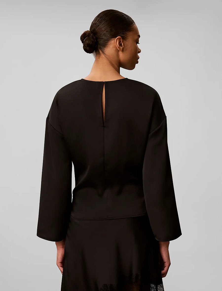 Calvin Klein - MATTE SATIN LS RUCHED TOP - langærmede bluser - black - 2