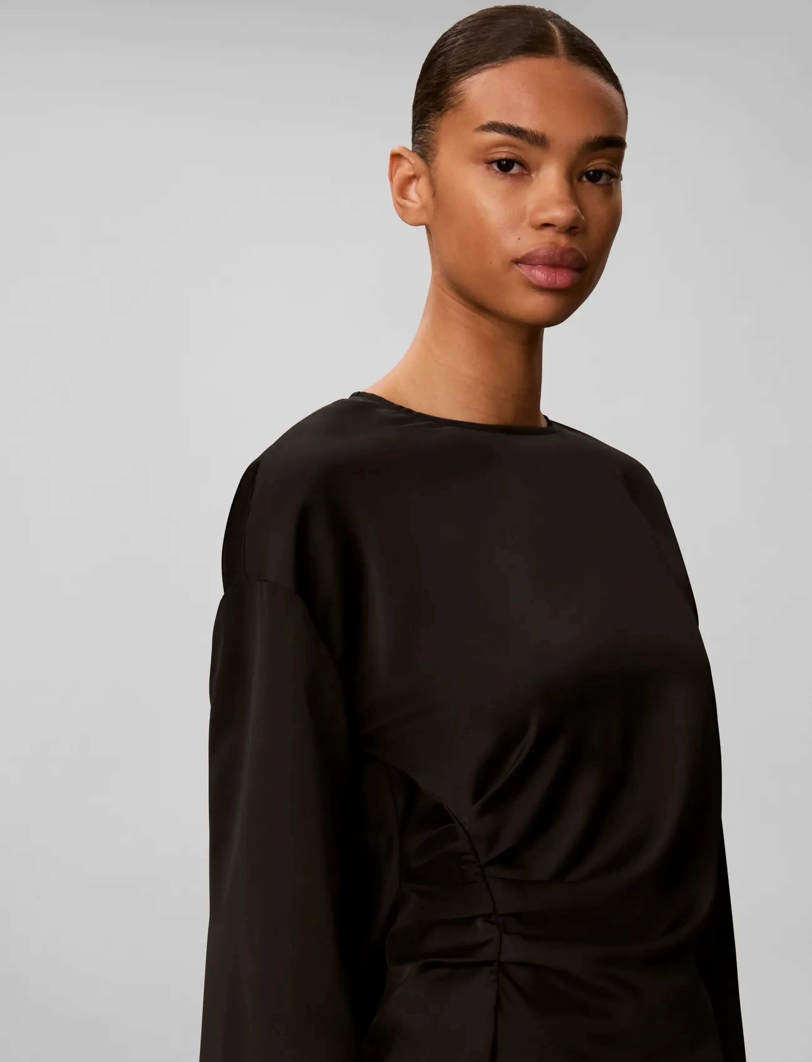 Calvin Klein - MATTE SATIN LS RUCHED TOP - langærmede bluser - black - 4