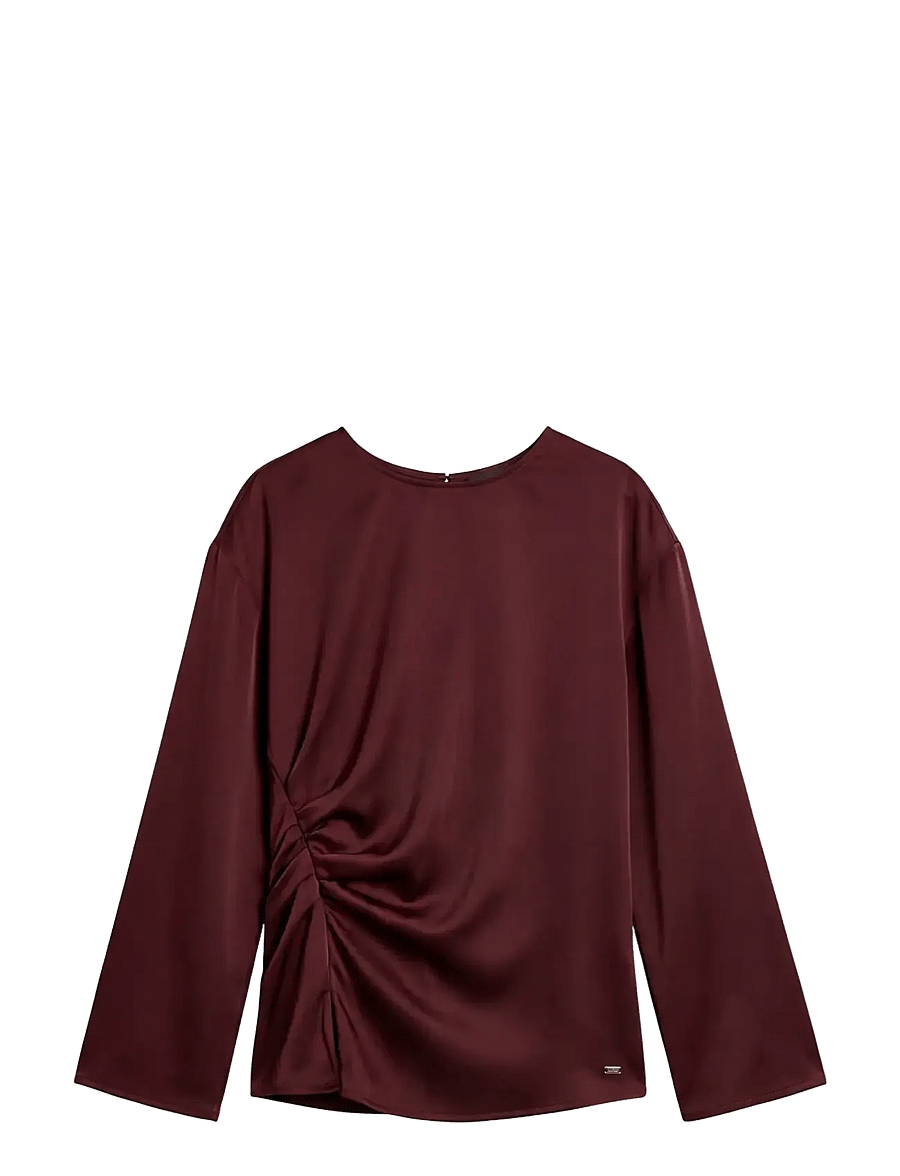 Calvin Klein - MATTE SATIN LS RUCHED TOP - langærmede bluser - burgundy velvet - 1