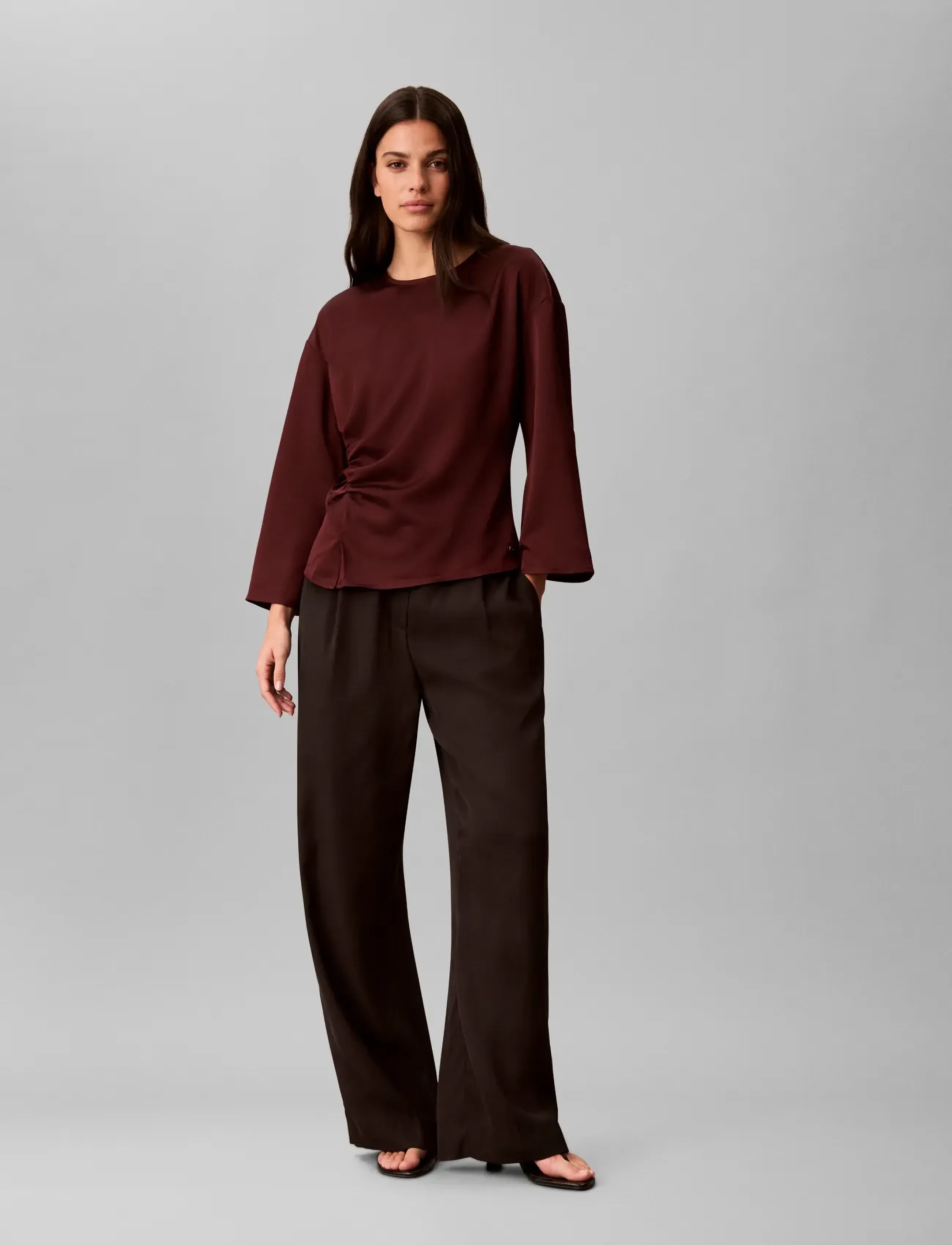 Calvin Klein - MATTE SATIN LS RUCHED TOP - langærmede bluser - burgundy velvet - 0