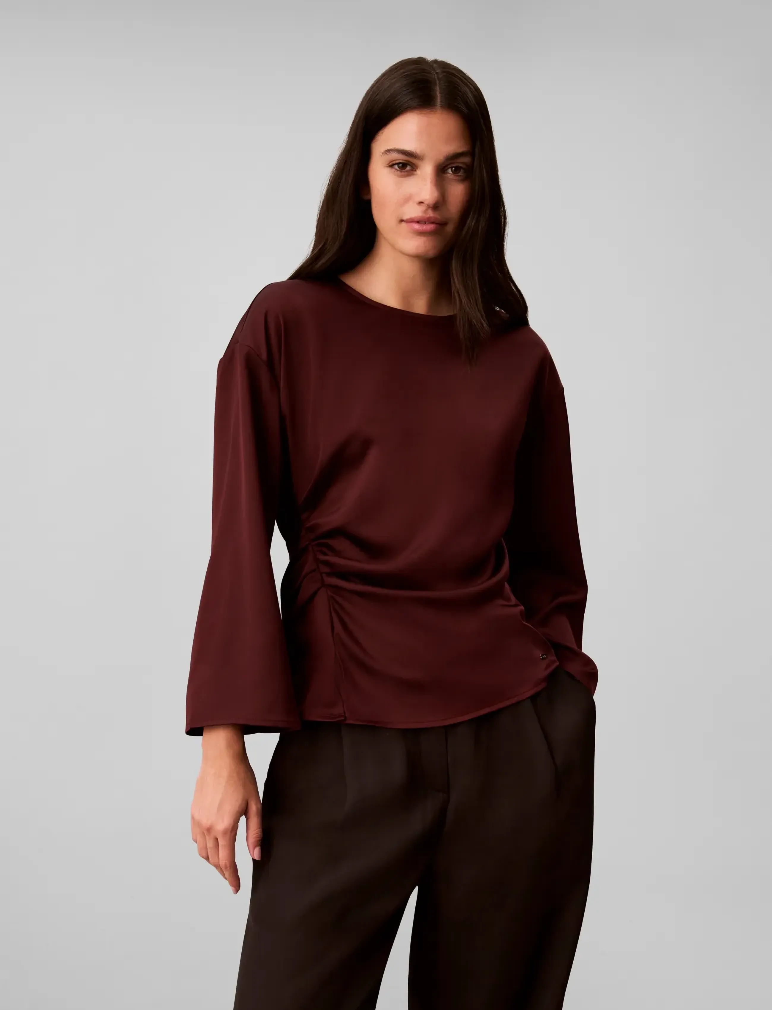 Calvin Klein - MATTE SATIN LS RUCHED TOP - langærmede bluser - burgundy velvet - 3