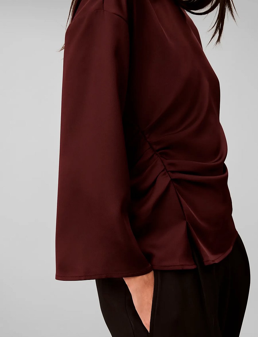Calvin Klein - MATTE SATIN LS RUCHED TOP - langærmede bluser - burgundy velvet - 4
