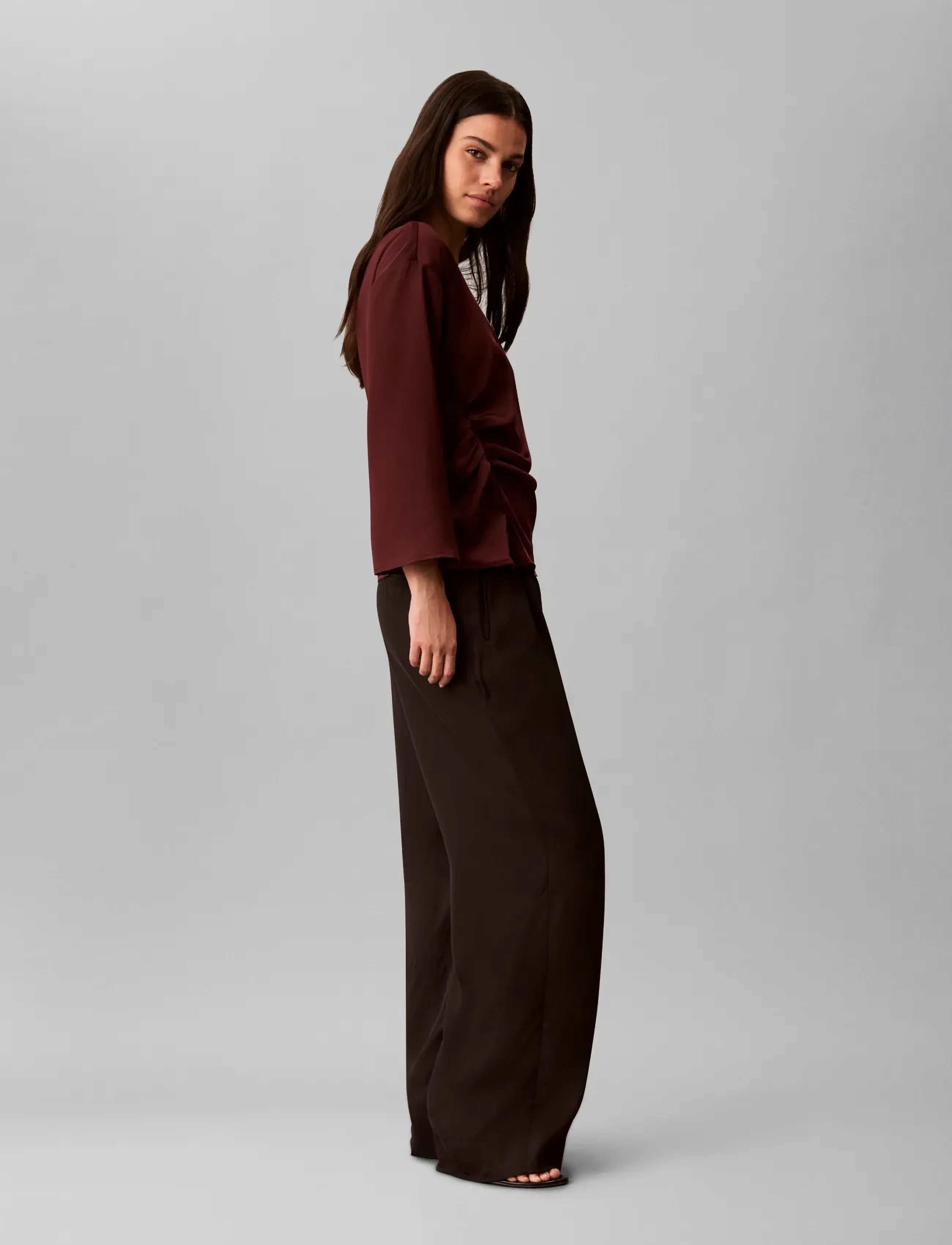 Calvin Klein - MATTE SATIN LS RUCHED TOP - langærmede bluser - burgundy velvet - 5