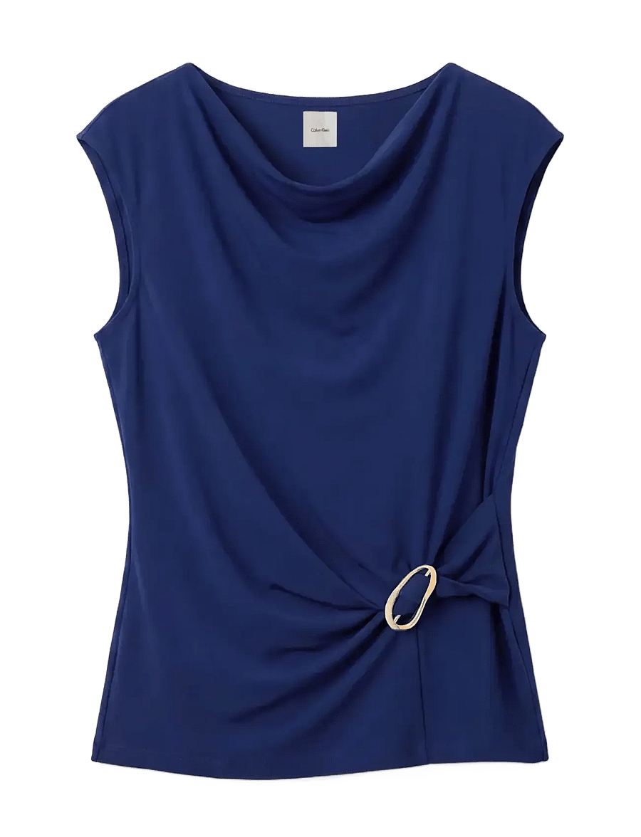 Calvin Klein - SS CREPE JERSEY COWL NK HARDWARE - estate blue - 1