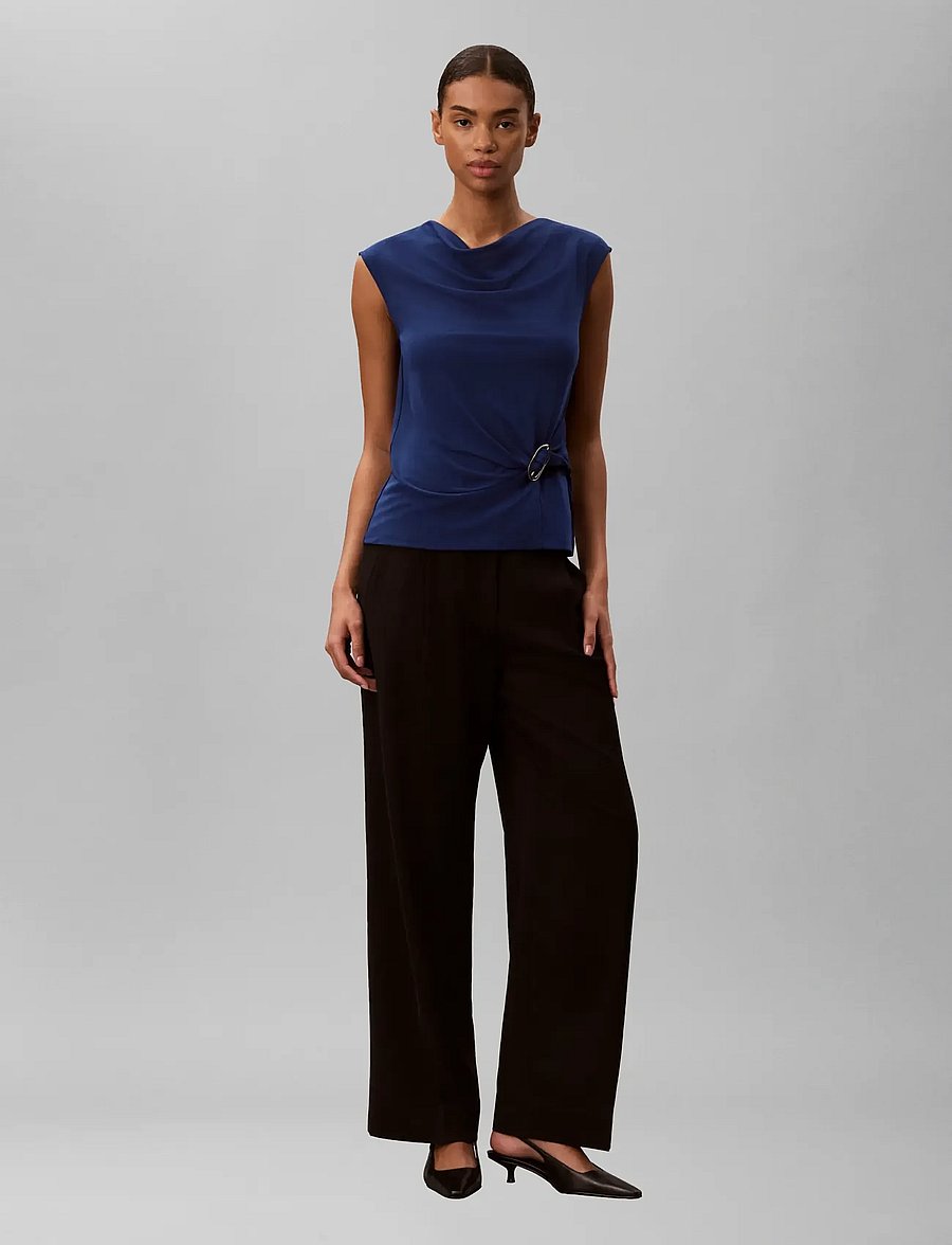 Calvin Klein - SS CREPE JERSEY COWL NK HARDWARE - estate blue - 0