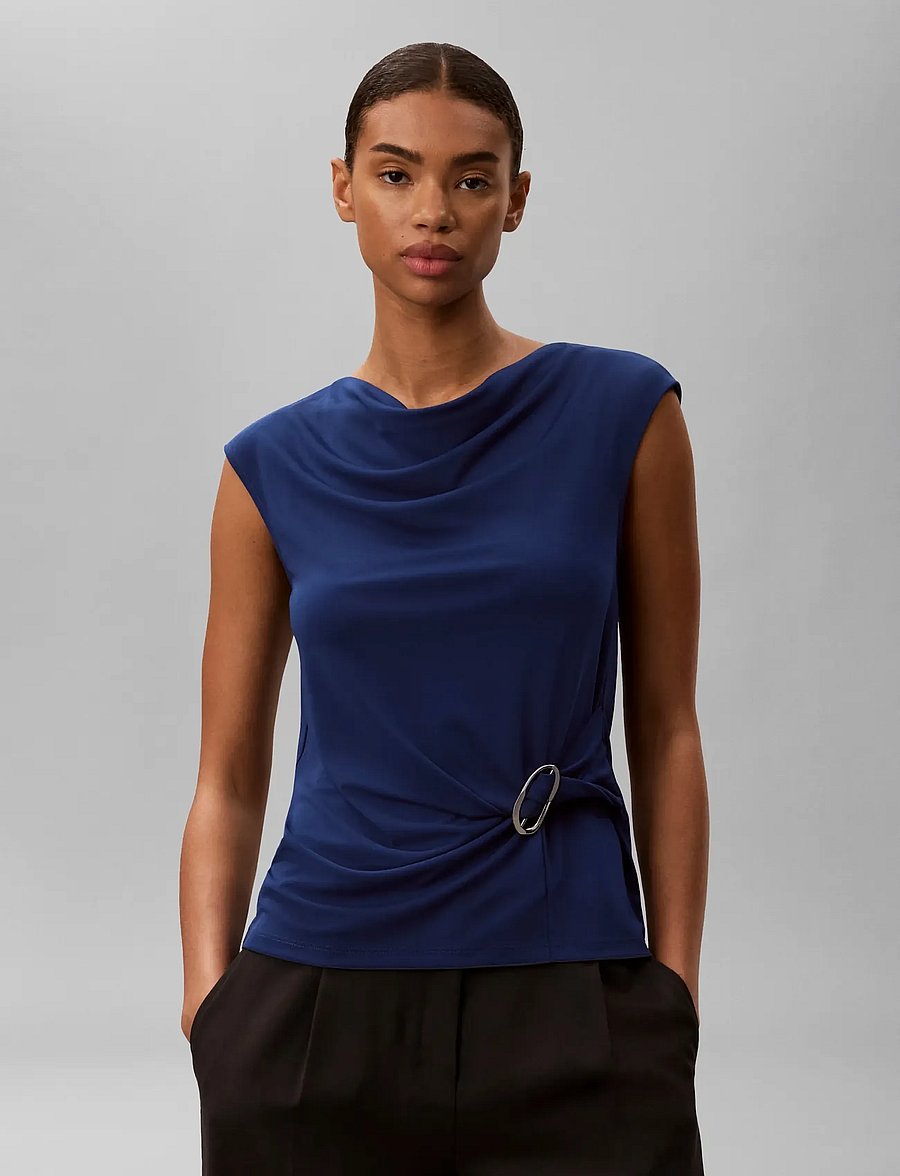 Calvin Klein - SS CREPE JERSEY COWL NK HARDWARE - estate blue - 3