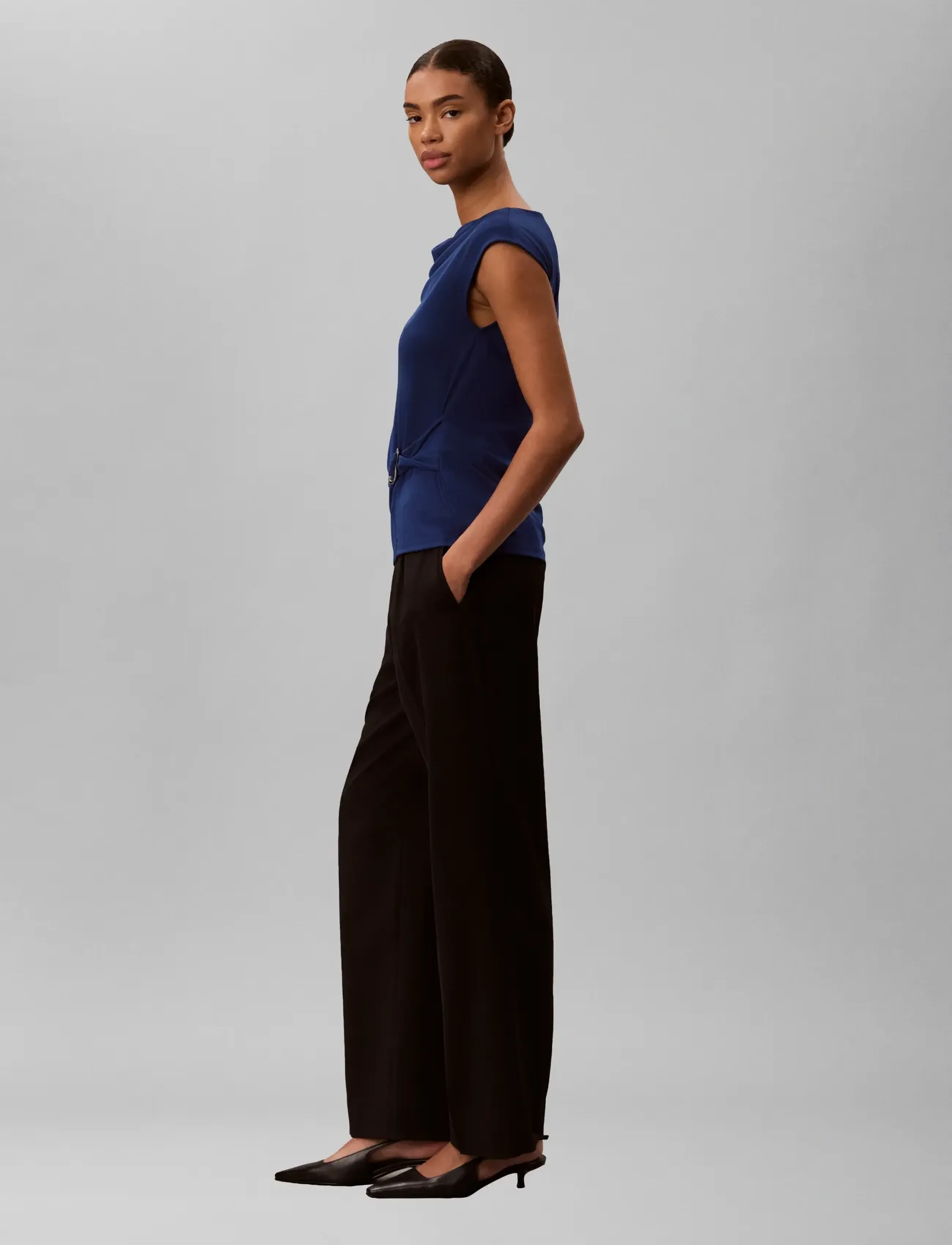Calvin Klein - SS CREPE JERSEY COWL NK HARDWARE - estate blue - 5