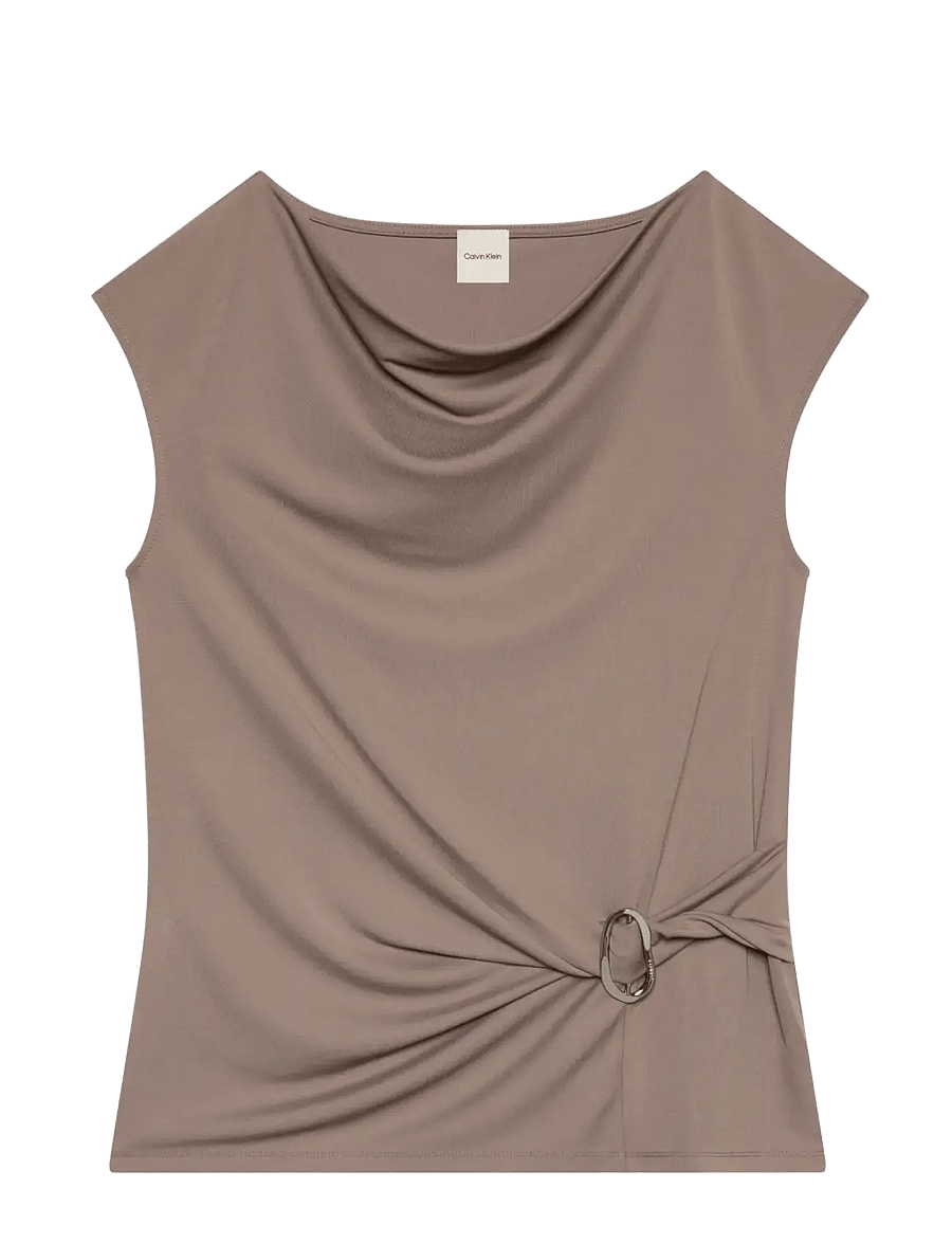 Calvin Klein - SS CREPE JERSEY COWL NK HARDWARE - kurzärmelige blusen - iron - 1
