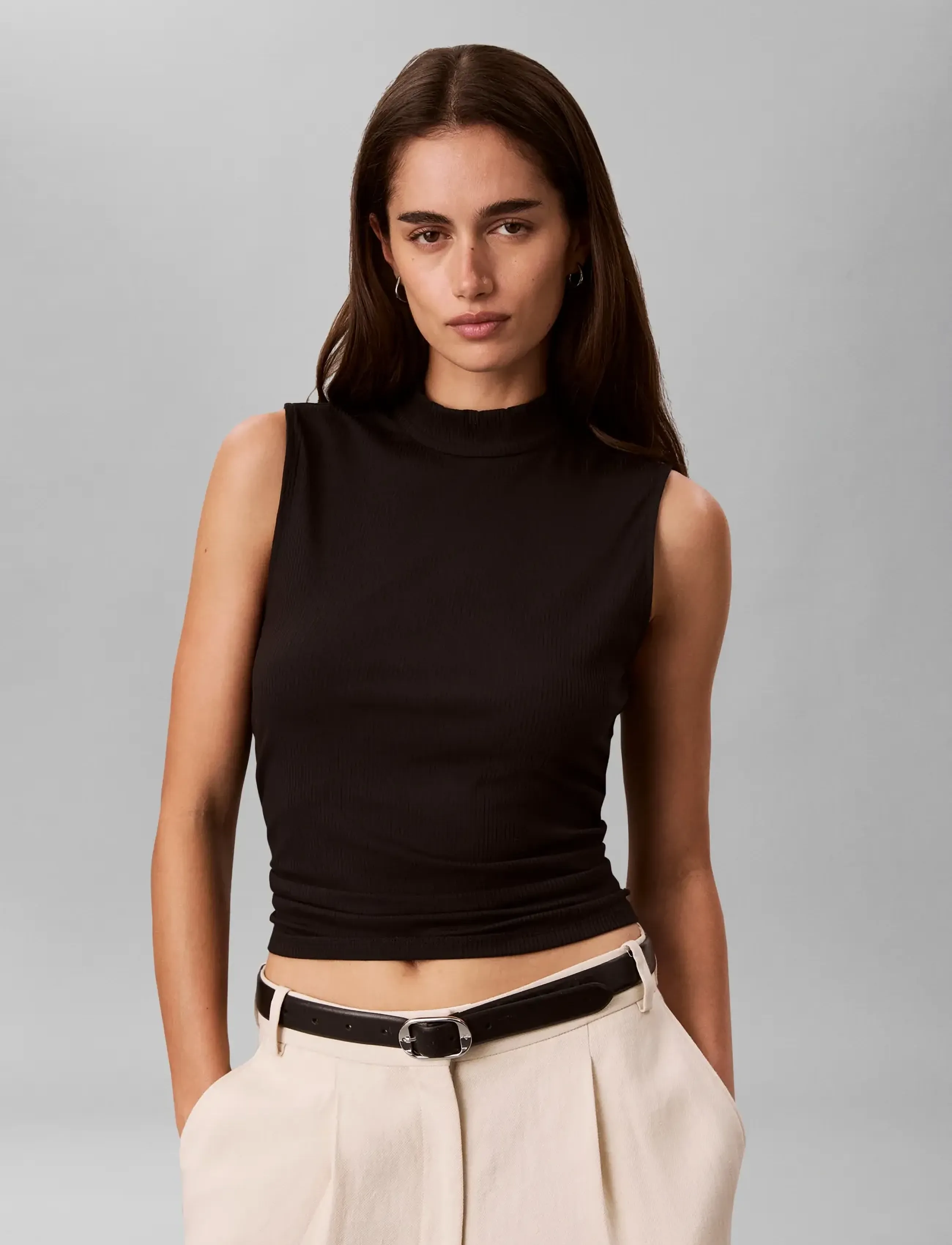 Calvin Klein - SL MODAL RIB MOCK NK TOP - Ärmellose tops - black - 3