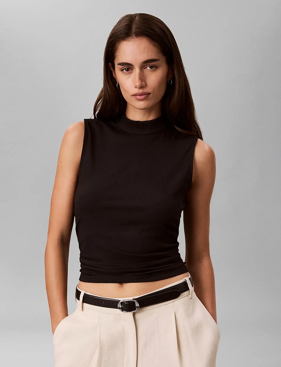 Calvin Klein - SL MODAL RIB MOCK NK TOP - Ärmellose tops - black - 3
