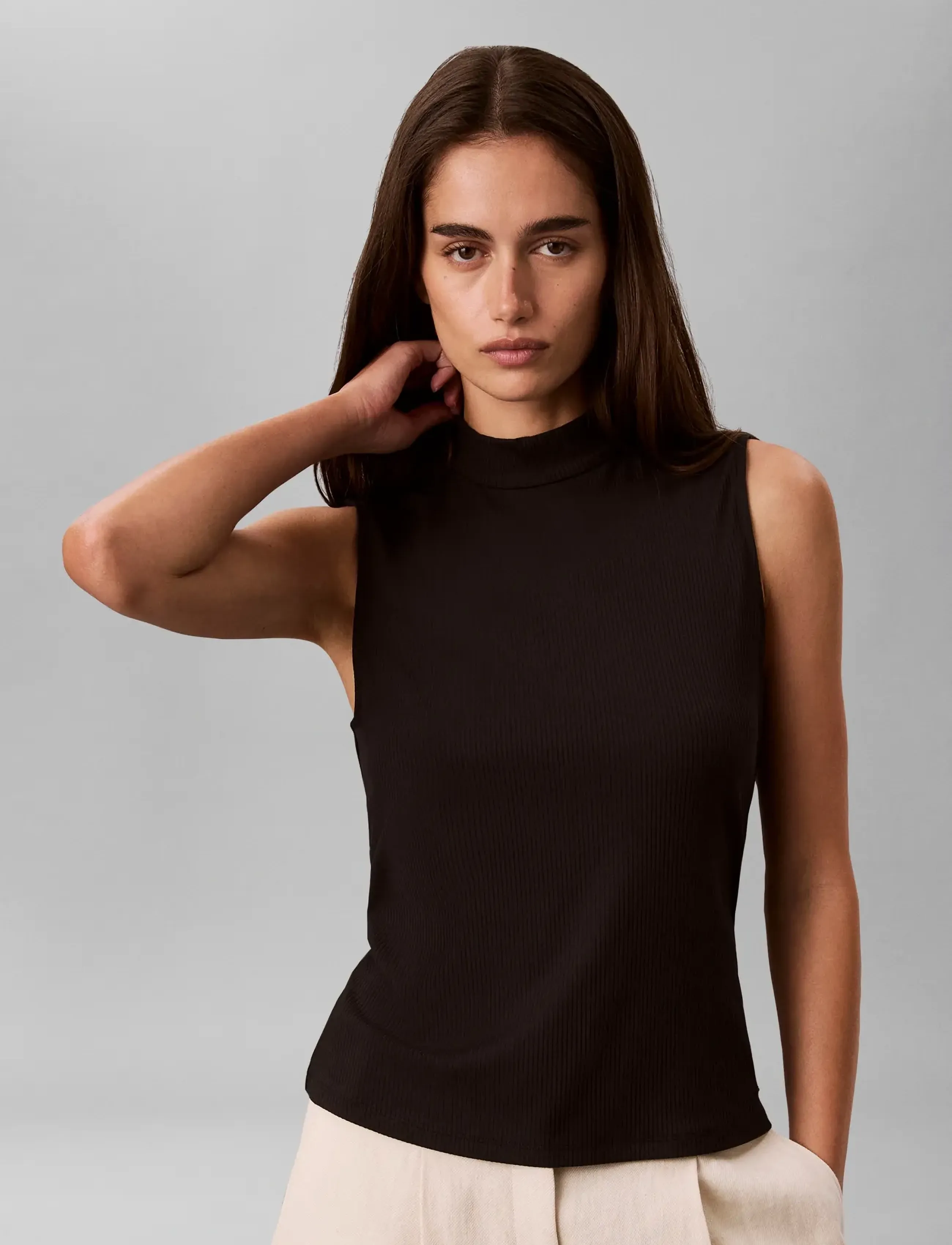 Calvin Klein - SL MODAL RIB MOCK NK TOP - Ärmellose tops - black - 5