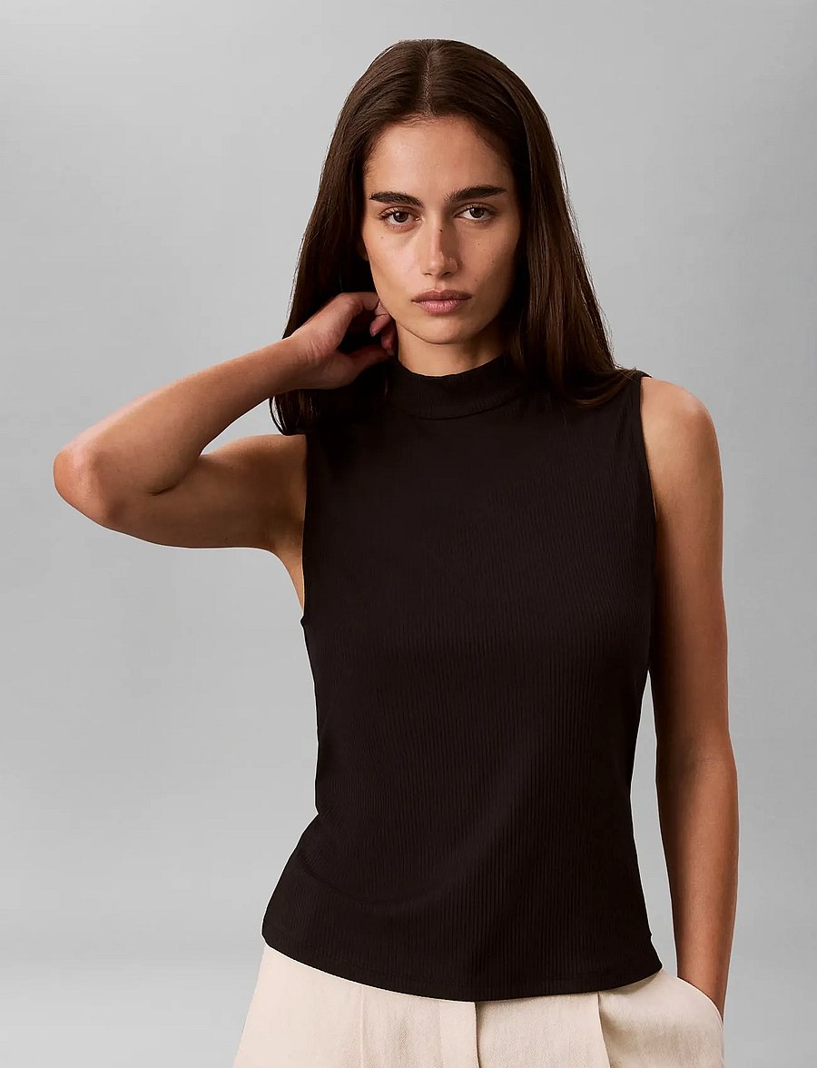 Calvin Klein - SL MODAL RIB MOCK NK TOP - Ärmellose tops - black - 5