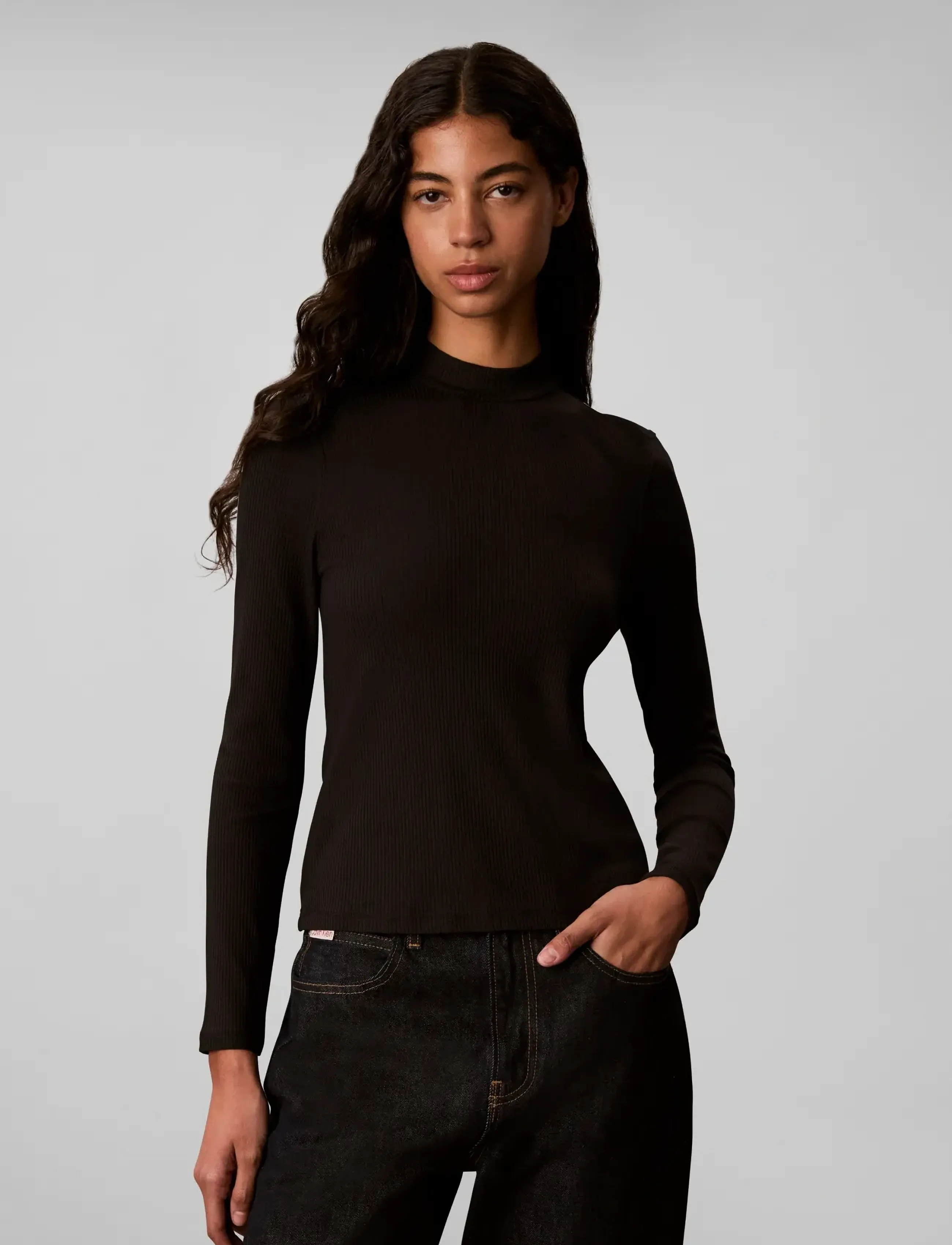 Calvin Klein - LS MODAL RIB MOCK NK TOP - langärmlige tops - black - 3