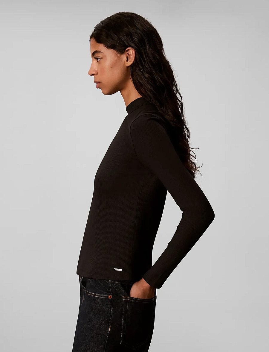 Calvin Klein - LS MODAL RIB MOCK NK TOP - langärmlige tops - black - 5