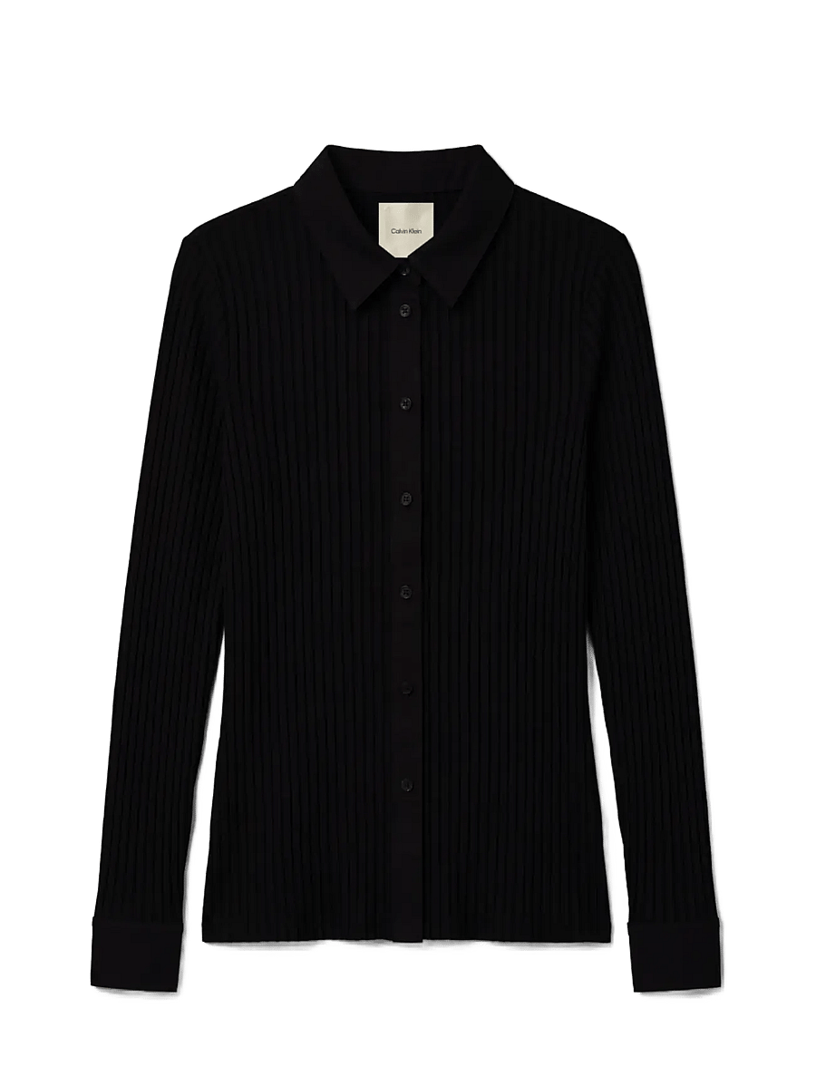 Calvin Klein - LS TEXTURE SHINY RIB BUTTON UP S - langærmede skjorter - black - 1