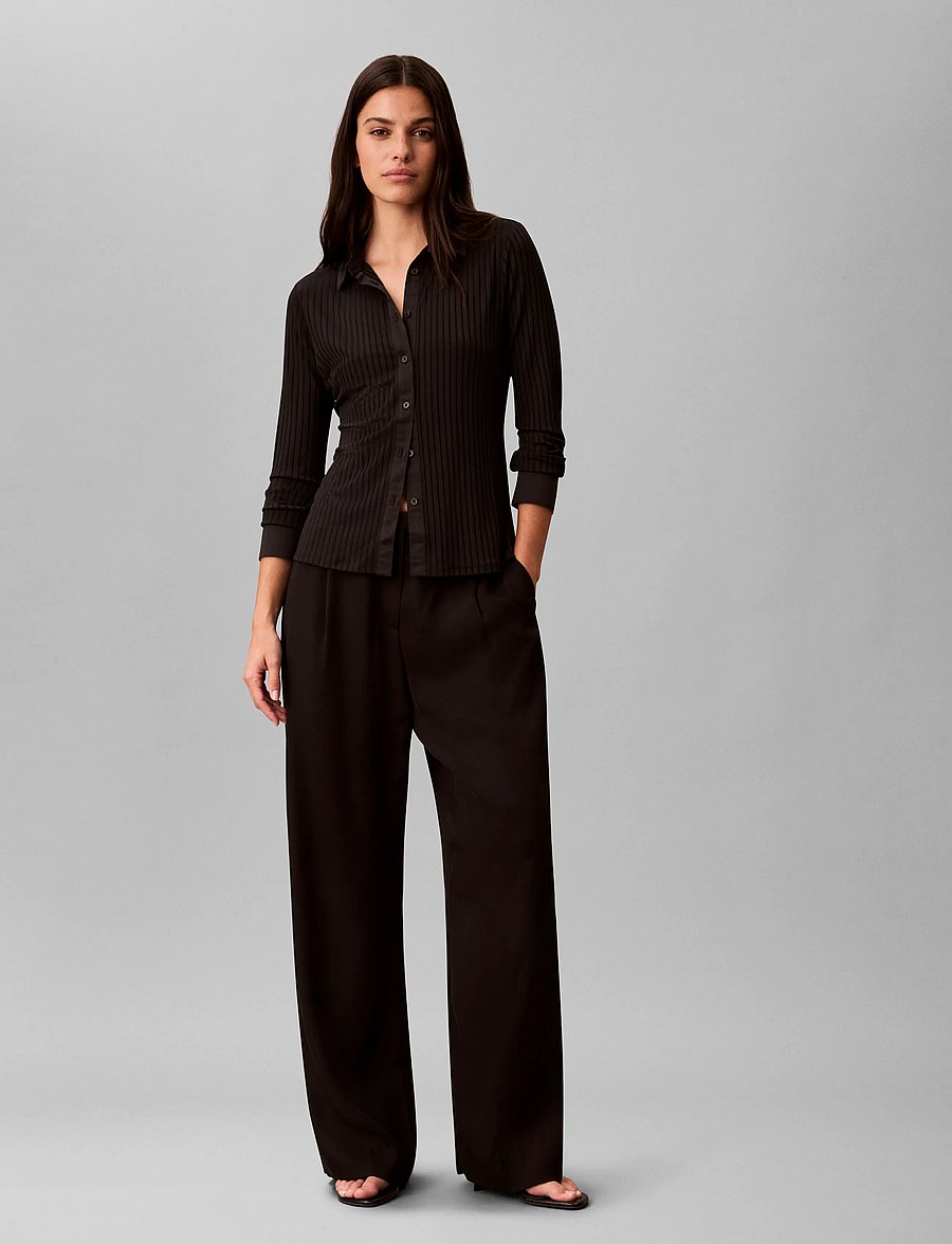 Calvin Klein - LS TEXTURE SHINY RIB BUTTON UP S - langærmede skjorter - black - 0