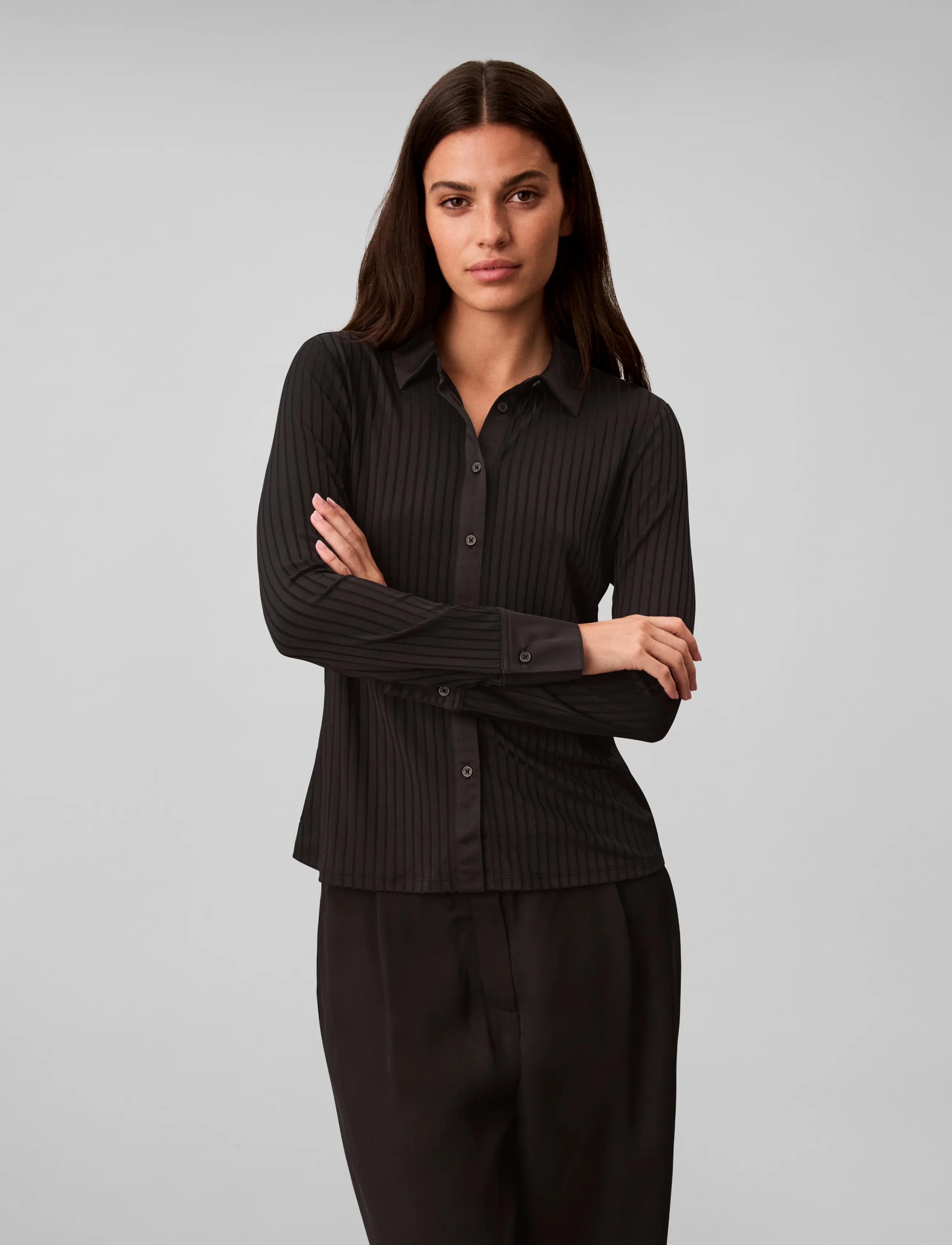 Calvin Klein - LS TEXTURE SHINY RIB BUTTON UP S - langærmede skjorter - black - 3