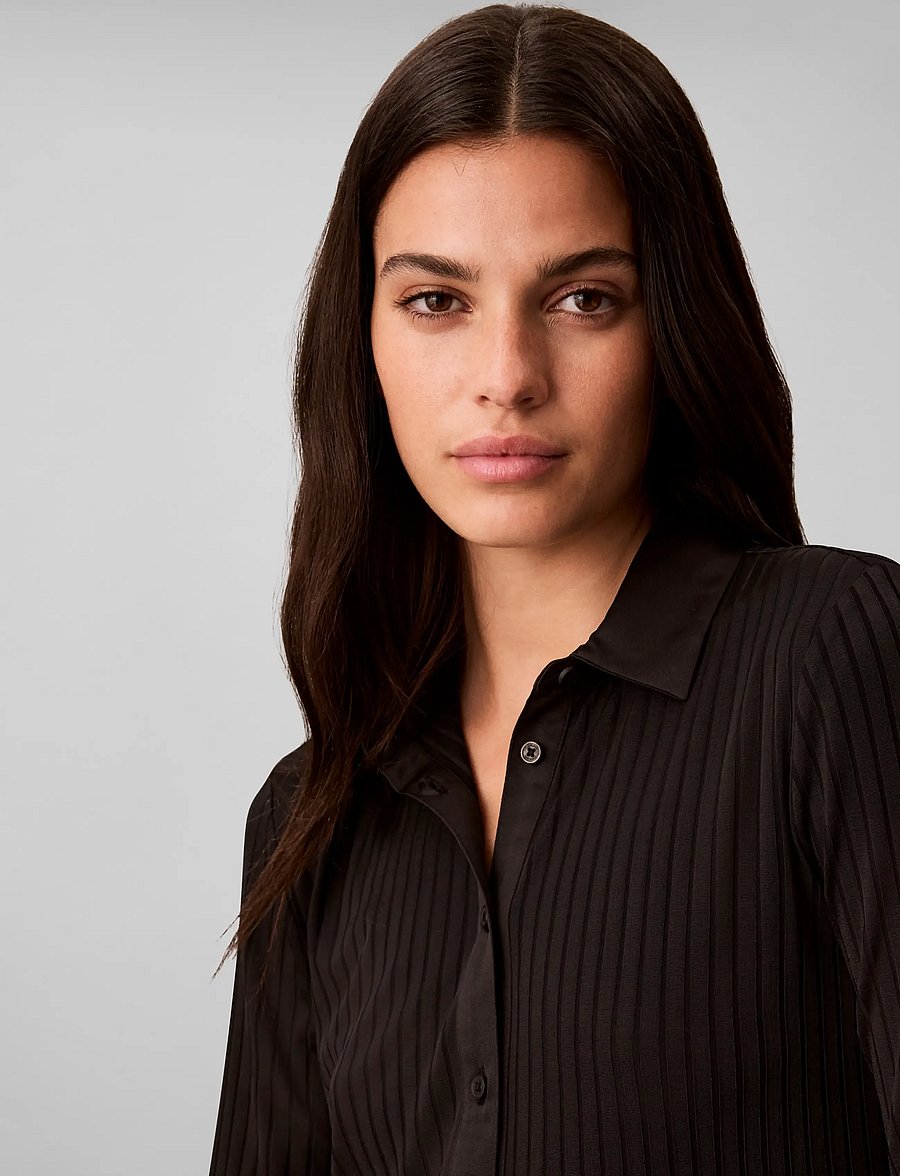Calvin Klein - LS TEXTURE SHINY RIB BUTTON UP S - langærmede skjorter - black - 4