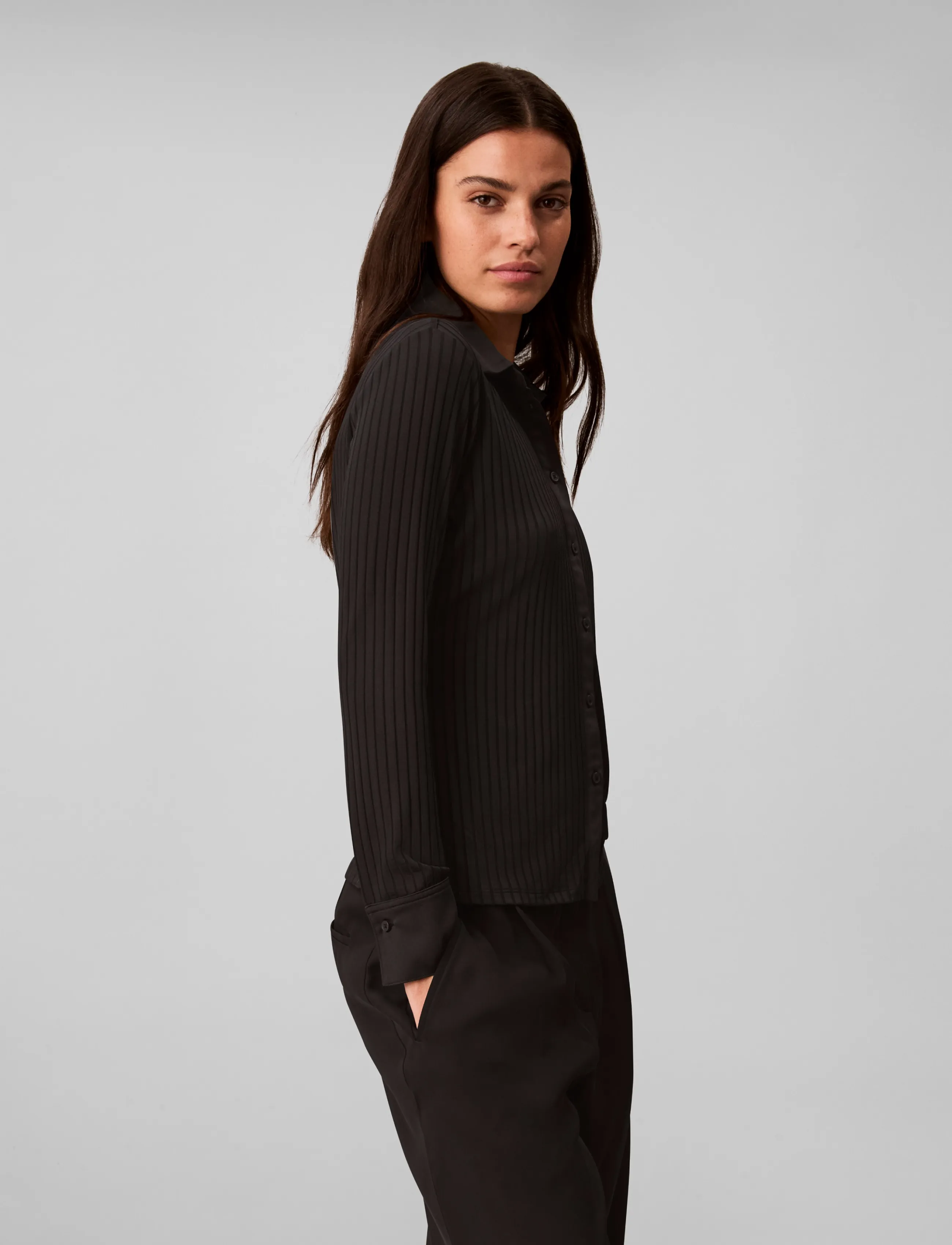 Calvin Klein - LS TEXTURE SHINY RIB BUTTON UP S - langærmede skjorter - black - 5