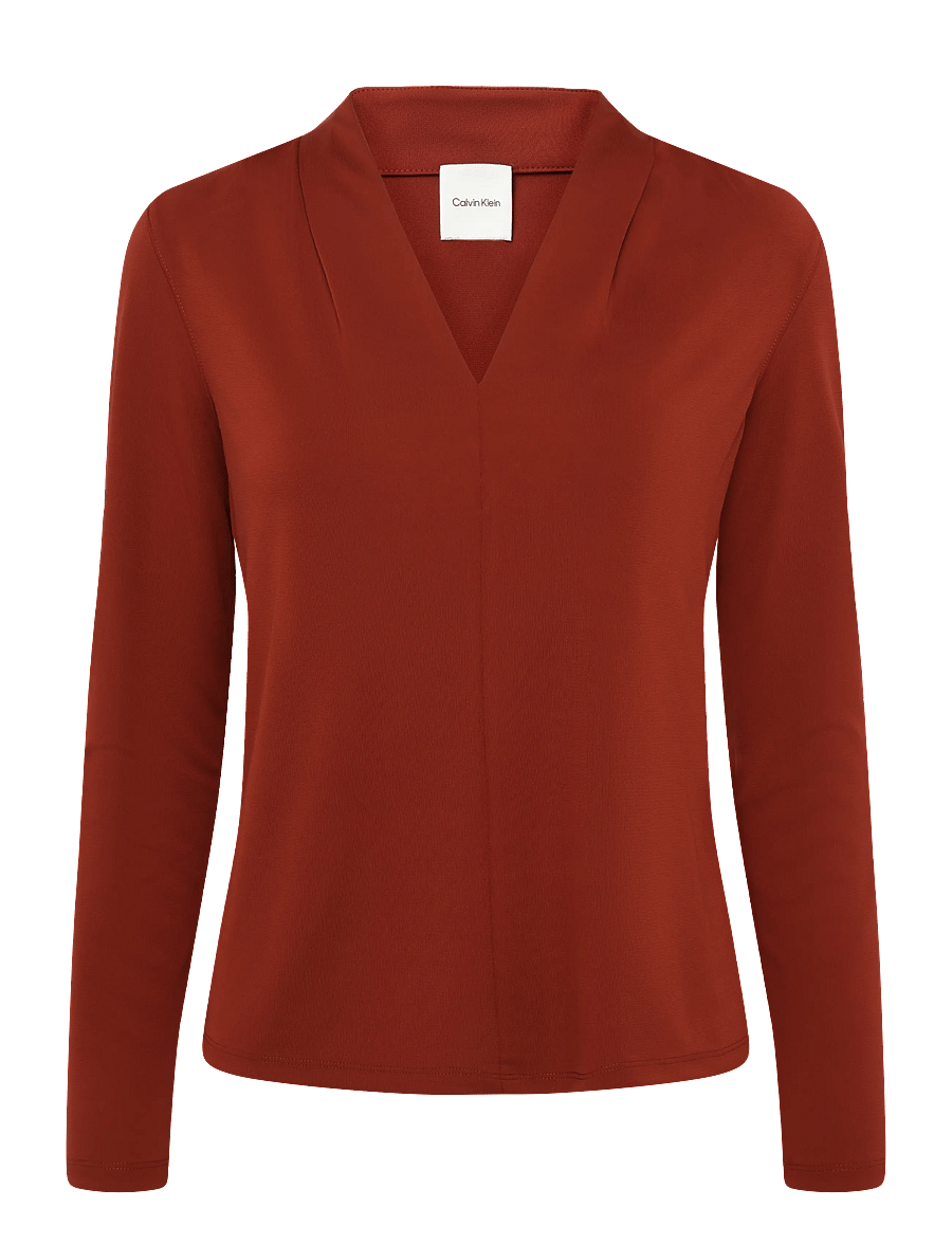 Calvin Klein - LS GATHERED WAIST CREPE JERSEY T - fired brick - 0